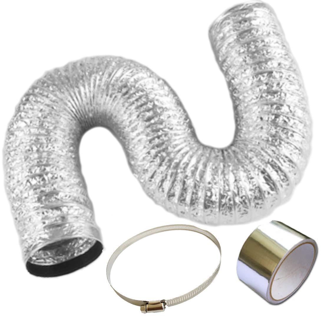 【送料無料】A'sTool 換気 空調 ダクトホース 排気 送風機用 フレキシブル 蛇腹ダクト 取付ベルト アルミテープ 直径15cm 色：シルバー、サイズ：5メートルのサムネイル