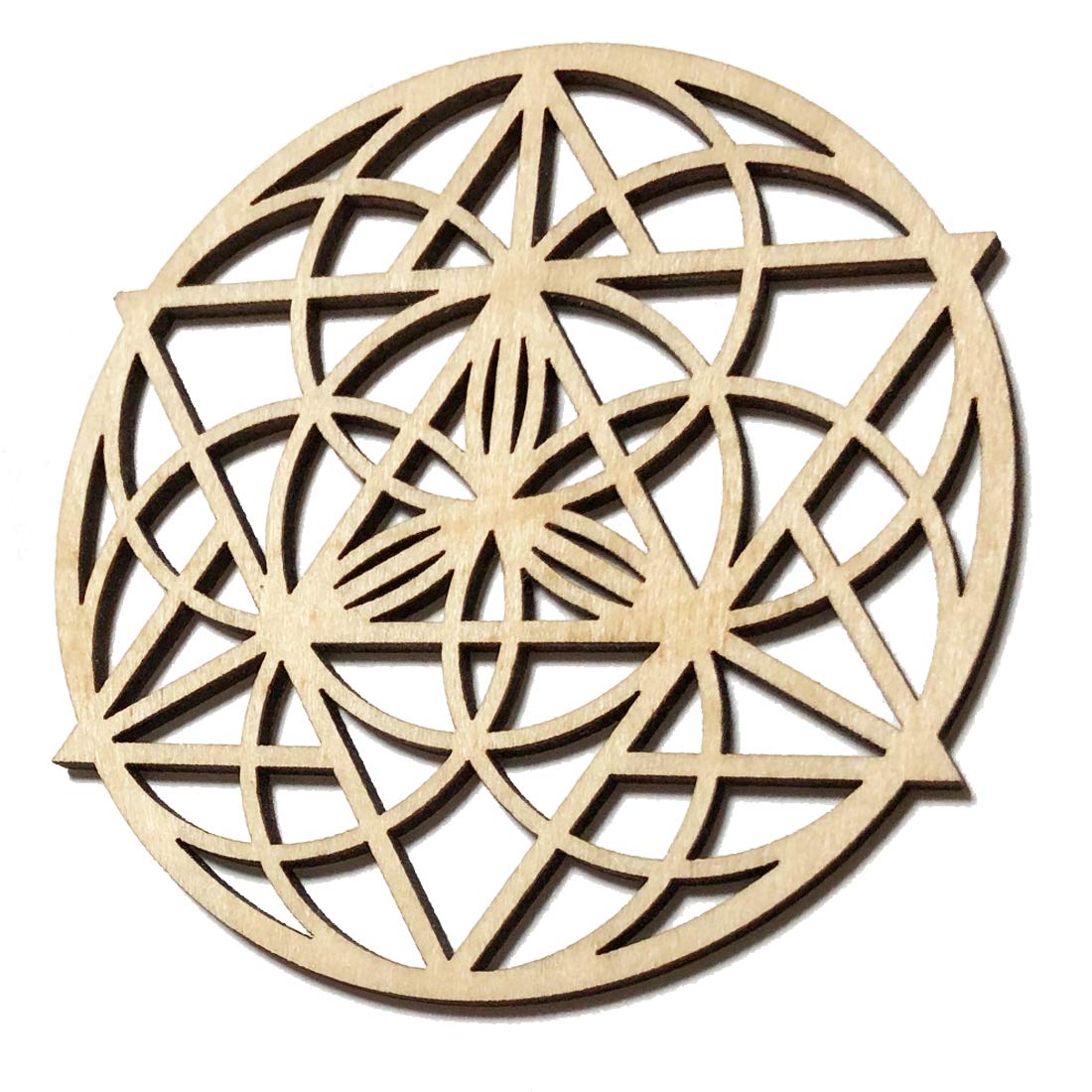 【送料無料】A'sTool フラワーオブライフ 神聖幾何学模様 木製 コースター 3個セット 色：C