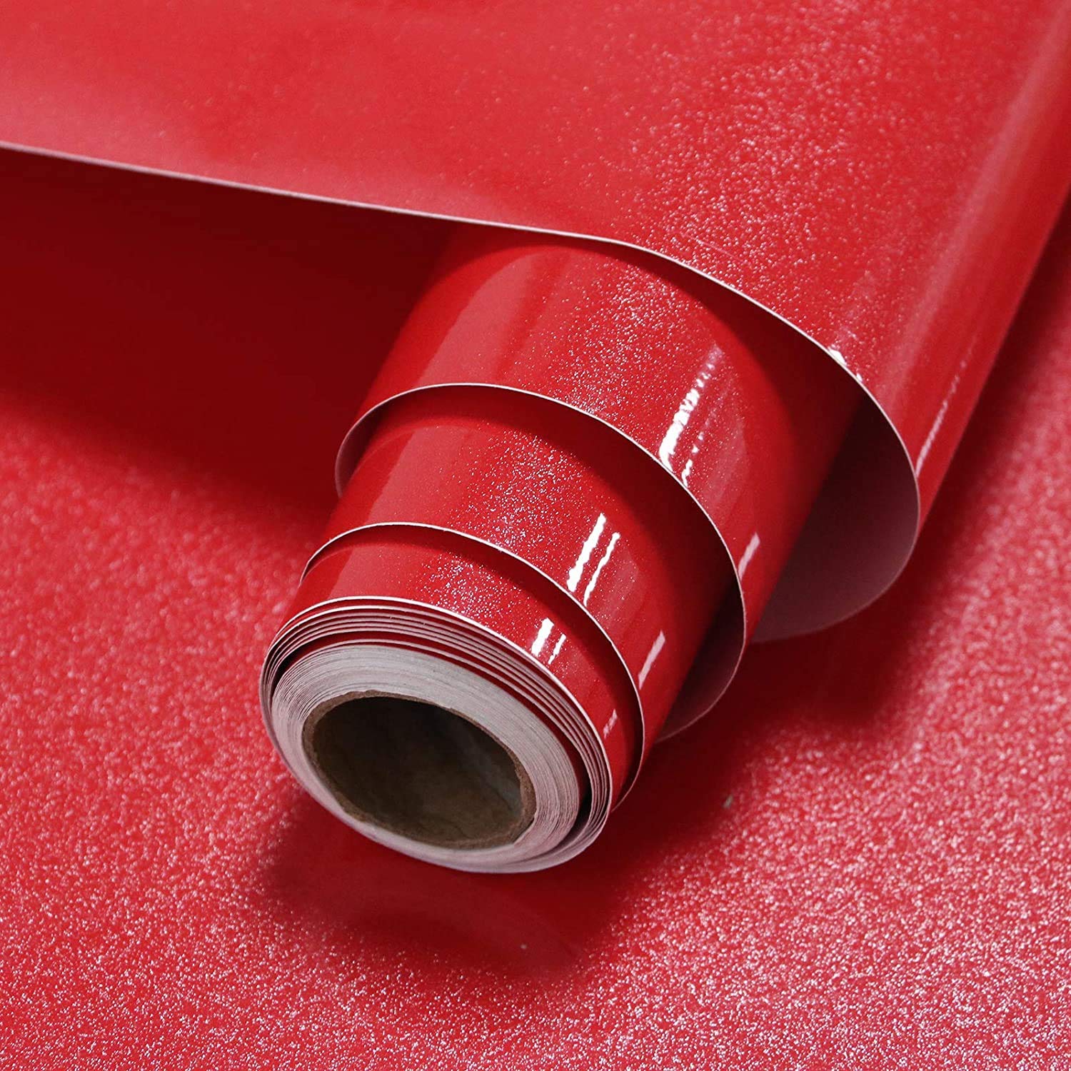 【送料無料】Homya 壁紙シート つるつる 60cmx10m 壁紙シール 防水 耐熱 DIY 剥がせる リメイクシート 模様替え 防カビ カッティングシート 厚手 のり付き ラメ入り 色：レッド、サイズ：幅60 cm x 長さ5 m