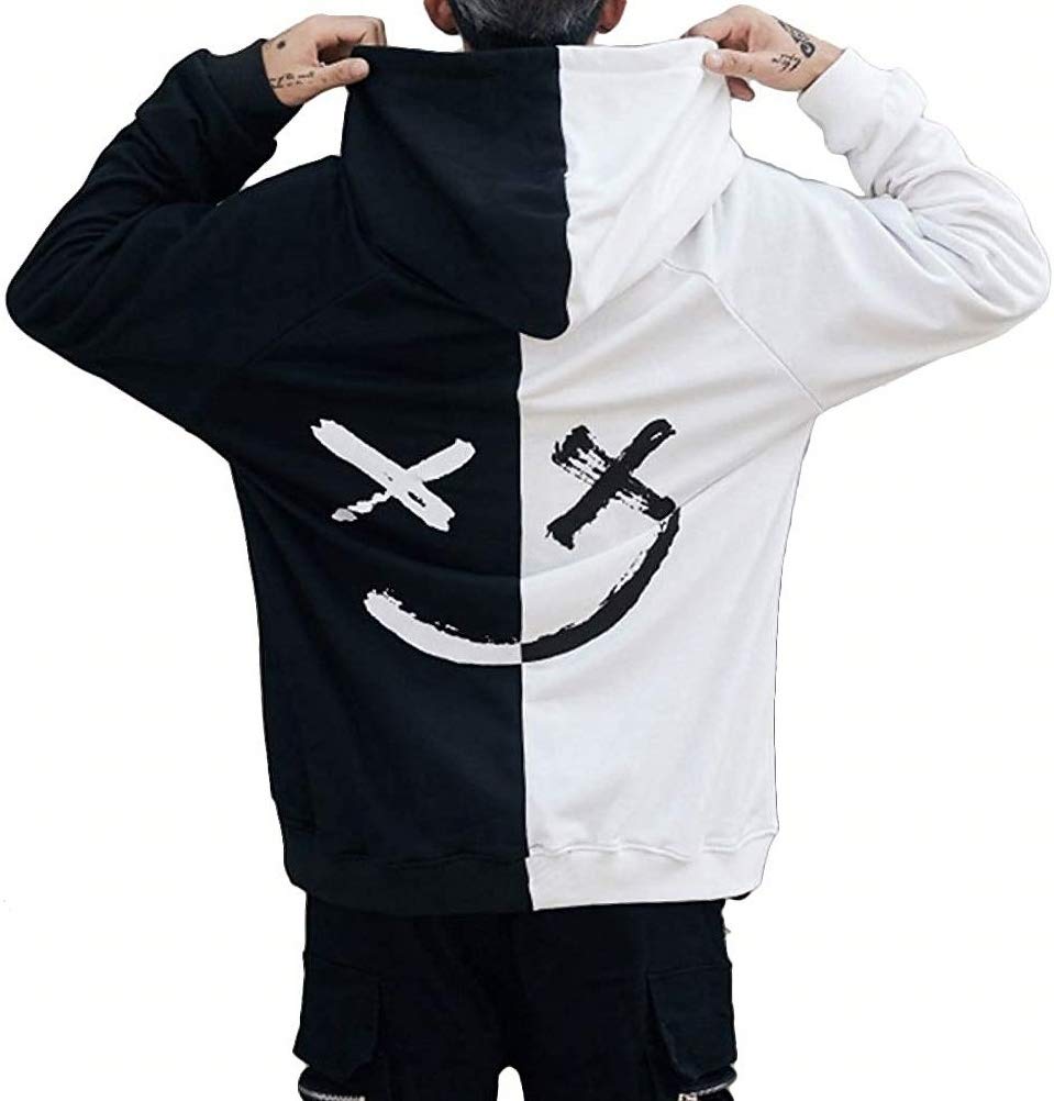 【送料無料】[aspersio] [アスペルシオ] フードつき ビックシルエット パーカー メンズ 色：ホワイトブラック、サイズ：L