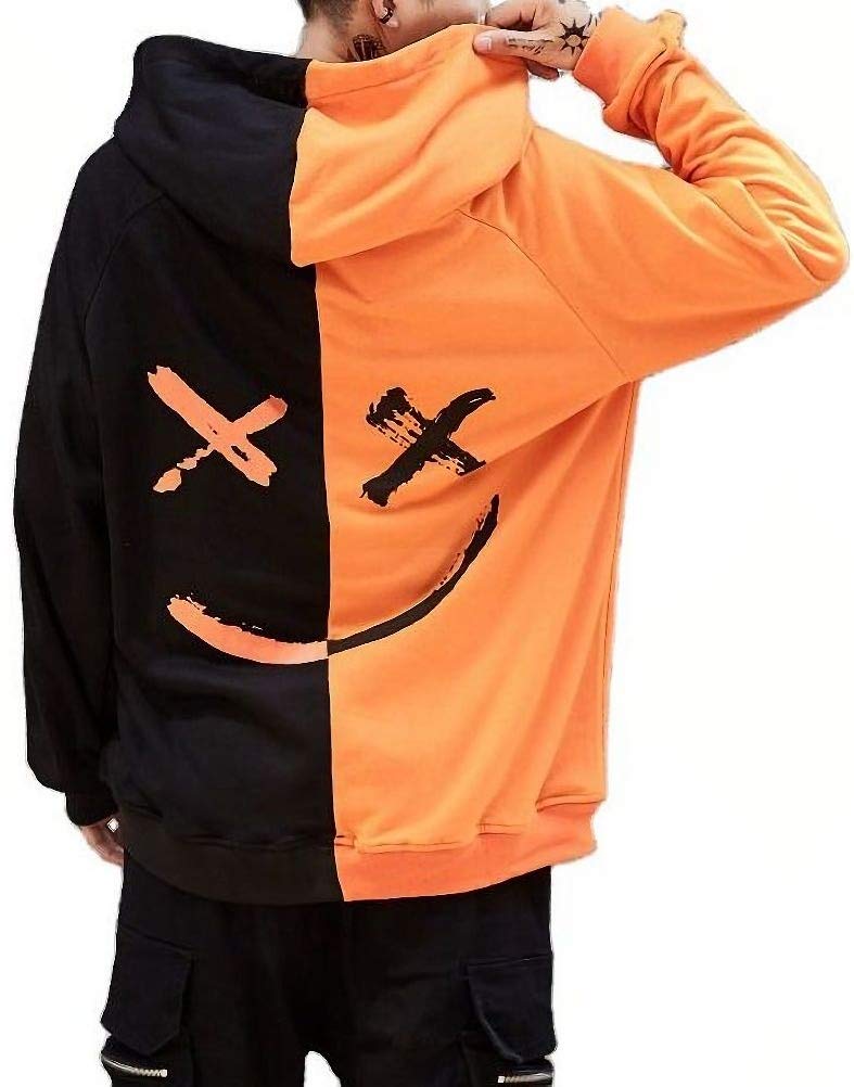 【送料無料】[aspersio] [アスペルシオ] フードつき ビックシルエット パーカー メンズ 色：オレンジブラック、サイズ：2XL