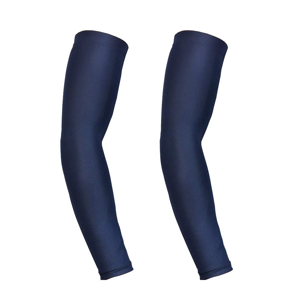 【送料無料】[KOUTEI] アームカバー 無地 スポーツ用 滑り止め UVカット 腕カバー アームスリーブ 冷感 吸汗速乾 UV対策 日焼け止めカバー シリコン付き 2枚入れ 色：ダークブルー、サイズ：2XL