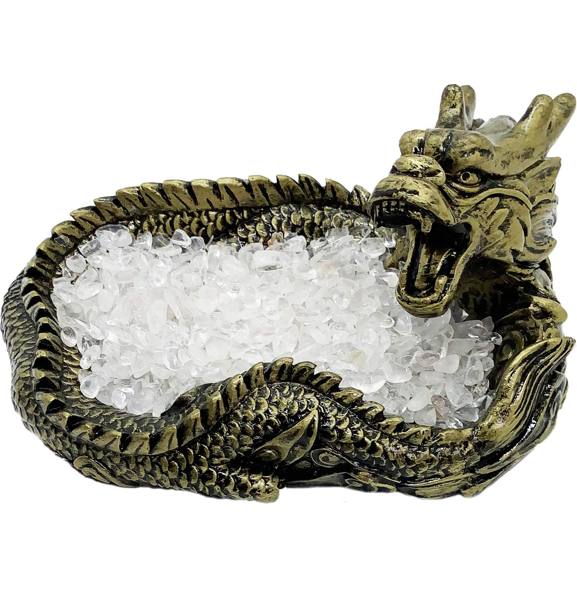 【送料無料】A'sTool 龍 置物 水晶 陶器 クリスタル 細石 さざれ 浄化 パワーストーン 風水 パワーストーンブレスレット ブレスレット アメジスト 耐熱皿 灰皿 お香立て 香炉 セット 色：水晶、サイズ：ワンサイズ