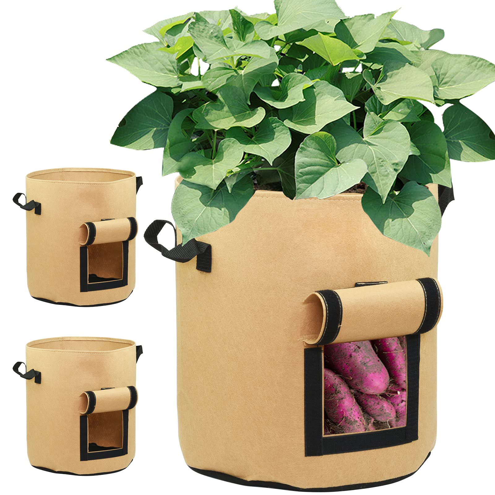 【送料無料】3個セット プランター 布鉢 栽培袋 窓がある フェルト 不織布ポット 植え袋 ガーデン 通気性 diy 園芸 植物育成 じゃがいも 野菜 大容量 ...