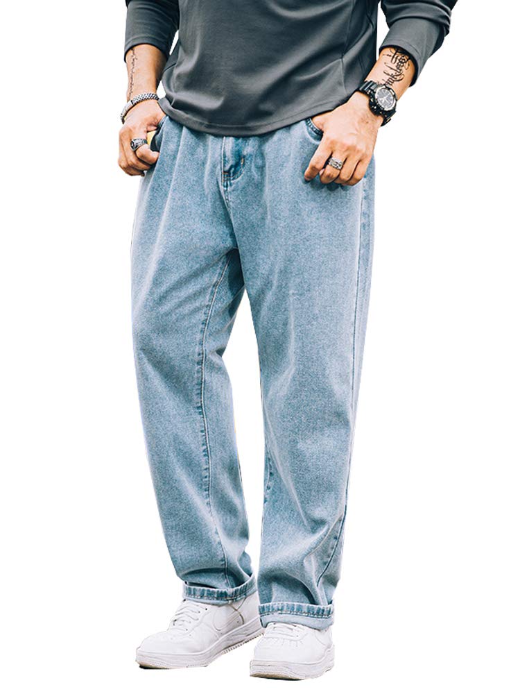 【送料無料】[TIDEWORD] バギー パンツ ゆったり スーパー ワイド デニムパンツ スラックス フィット カジュアル 春 夏 秋 28-48 SBQ02 グレー 水色 ダークブルー 3カラー 色：SBQ02-水色、サイズ：33