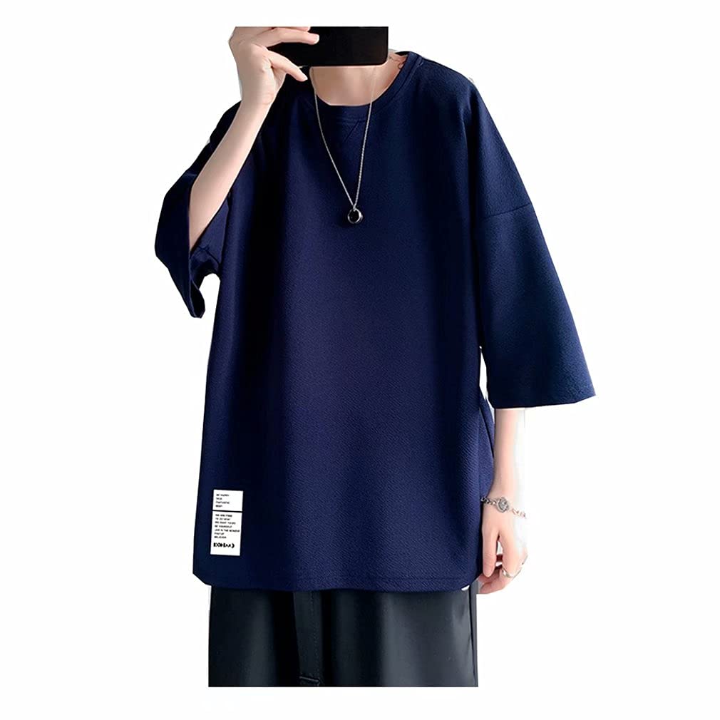 【送料無料】[Tasahaya] ビッグt メンズ 半袖tシャツ カットソー 半袖 tシャツ クルーネック プルオーバー 通気 薄手 ゆったり 無地 大きいサイズ M-5XL 色：ネイビー、サイズ：L