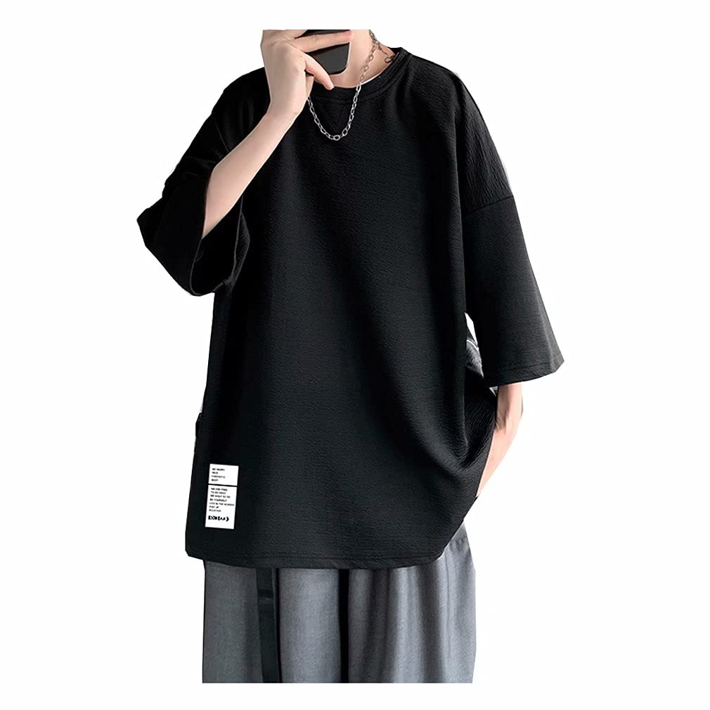 【送料無料】[Tasahaya] ビッグt メンズ 半袖tシャツ カットソー 半袖 tシャツ クルーネック プルオーバー 通気 薄手 ゆったり 無地 大きいサイズ M-5XL 色：ブラック、サイズ：L