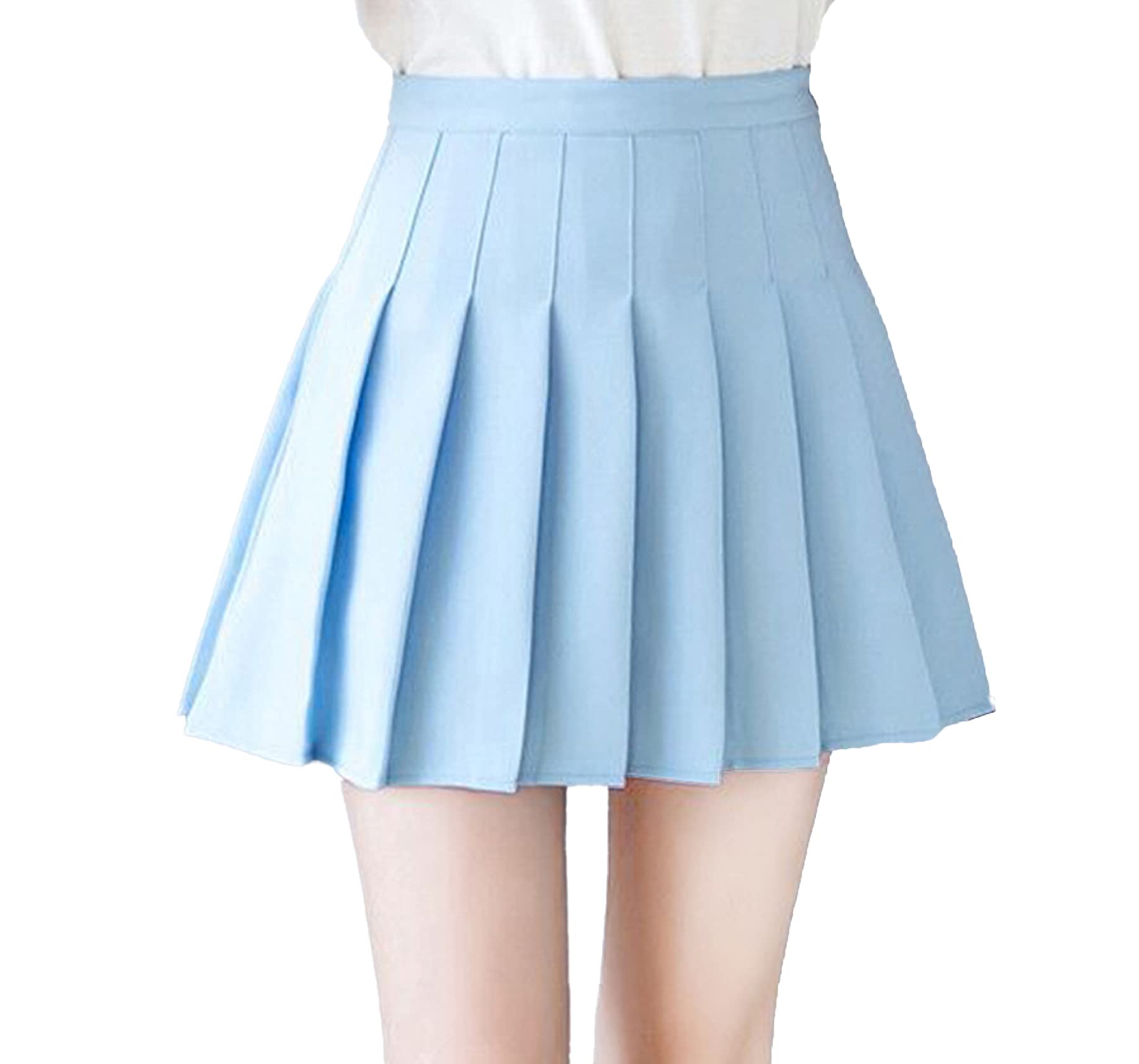 【送料無料】[HDONYUI] 制服スカート プリーツ ミニ Aライン フレア インナー付き ひざ丈 無地 ハイウェスト コスチューム 卒業式 通学 テニス ゴルフ 色：ブルー、サイズ：M