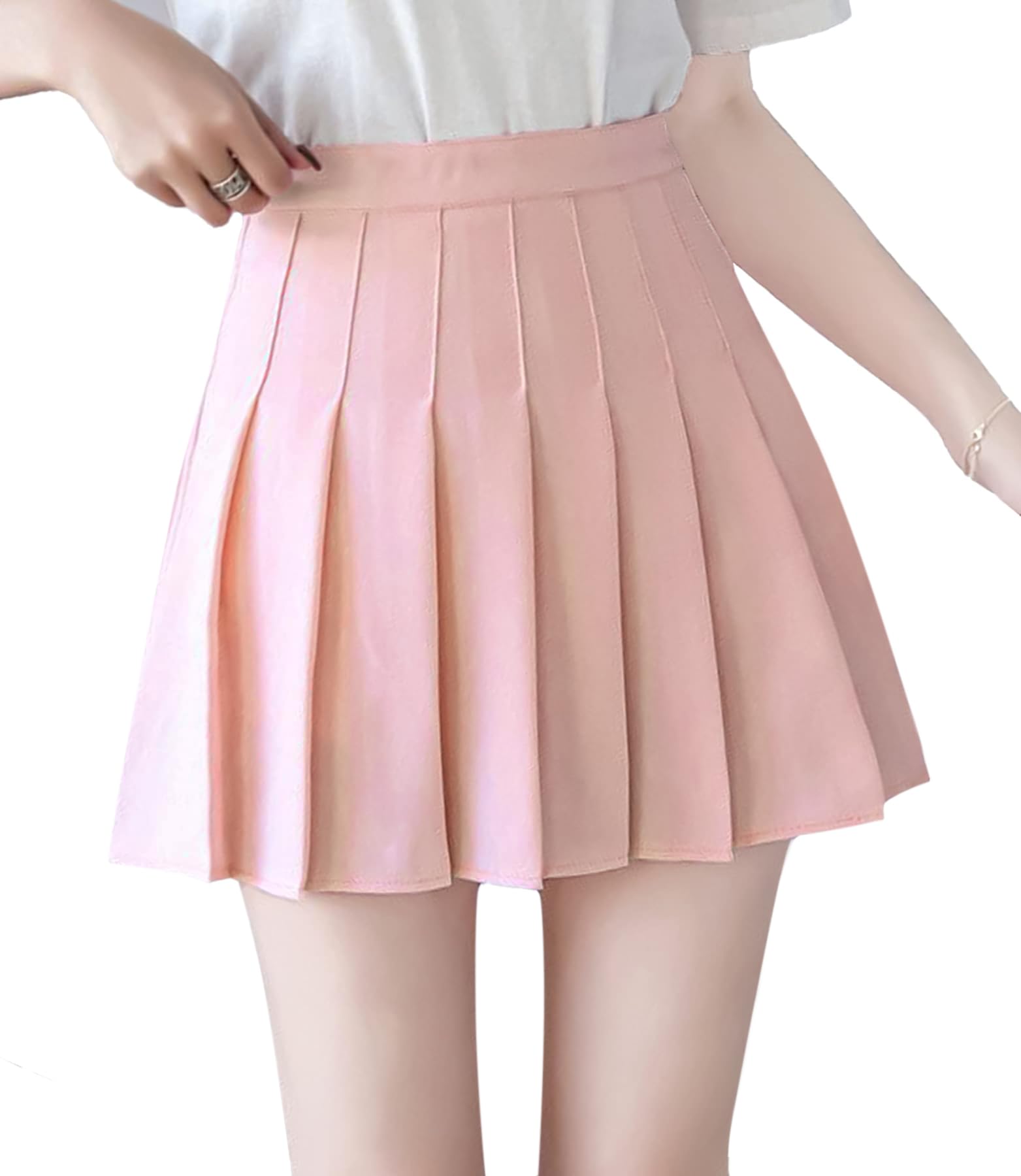 【送料無料】[HDONYUI] 制服スカート プリーツ ミニ Aライン フレア インナー付き ひざ丈 無地 ハイウェスト コスチューム 卒業式 通学 テニス ゴルフ 色：ピンク、サイズ：S