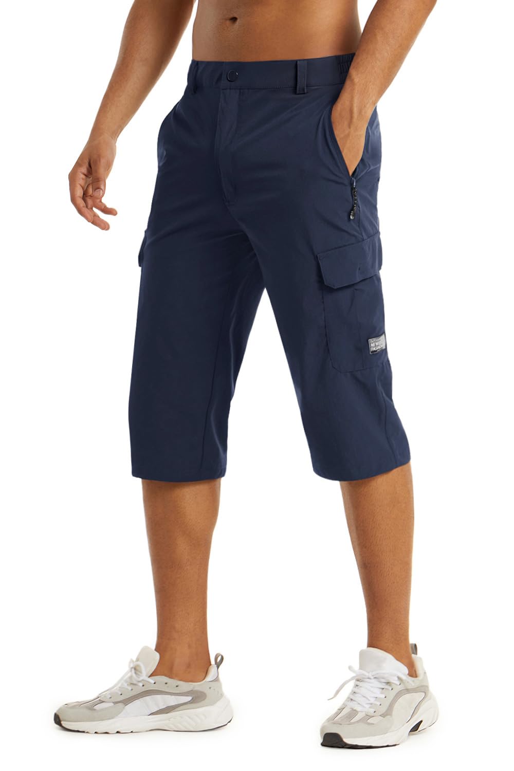【送料無料】アウトドア メンズ ハーフパンツ スポーツ ショーツ 半ズボン 七分丈 カーゴパンツ 薄手 短パン 撥水 速乾吸汗 スリム 春夏秋 色：ネイビー、サイズ：3XL