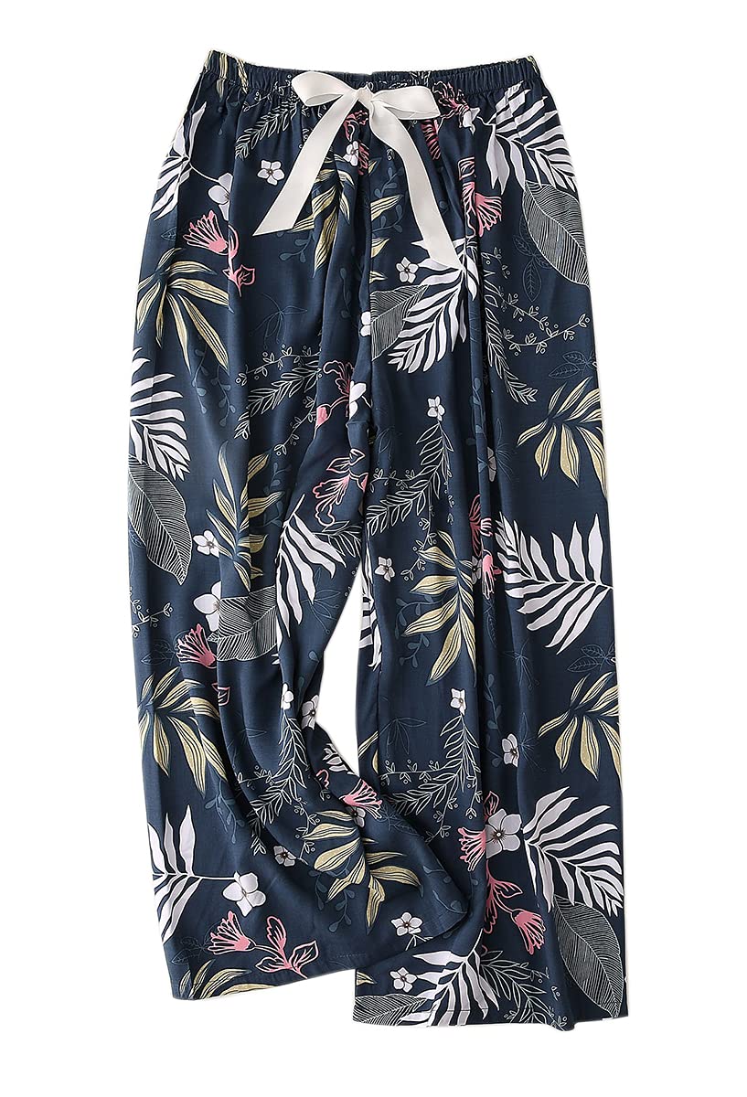 【送料無料】[Euyqs] ルームパンツ 広い脚 レーヨン 涼しい快適な 体型カバー リラックス ルームパンツ 色：#5 ネイビー、サイズ：M