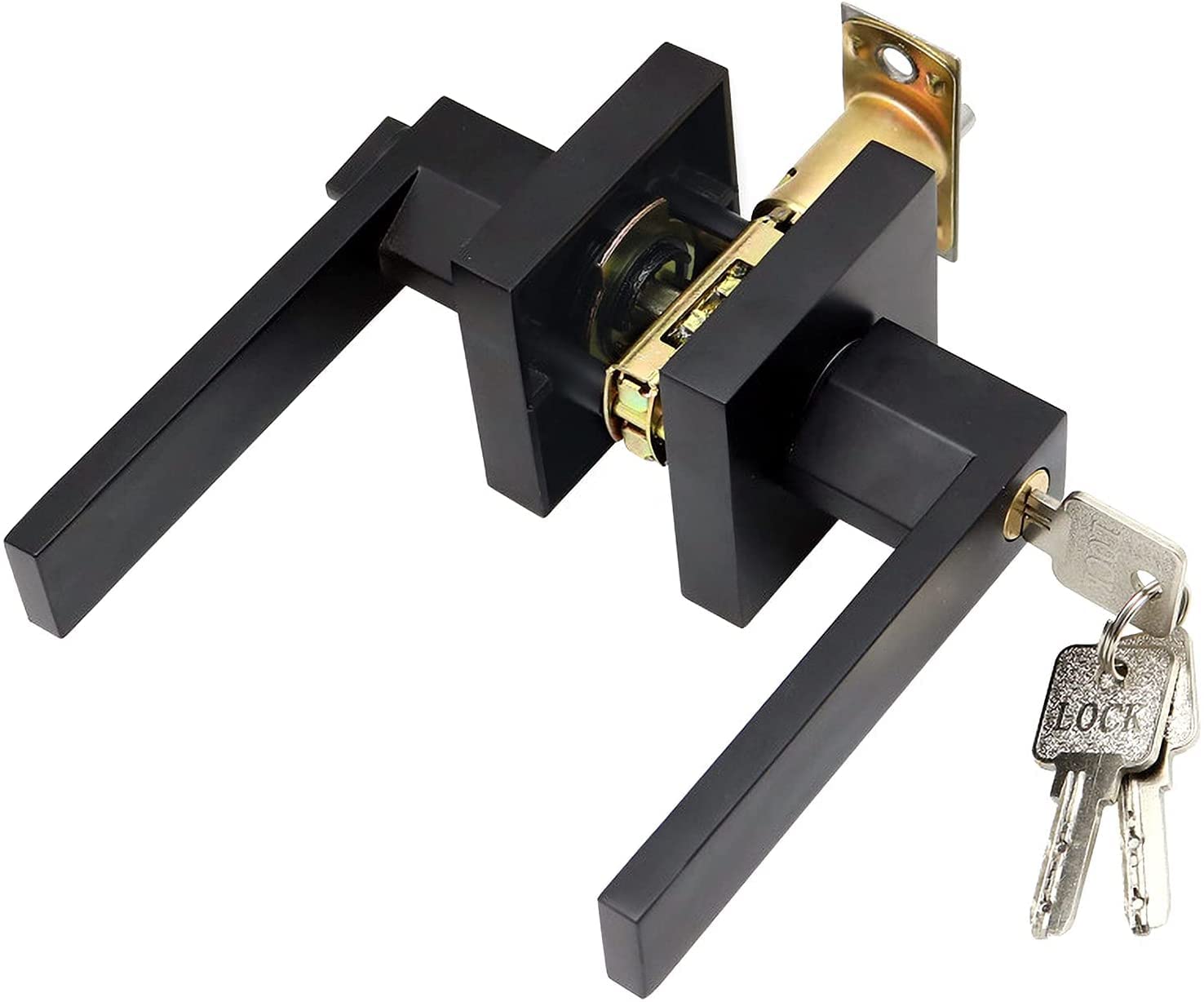 【送料無料】堅塁金物 ドアノブ 3鍵付きレバーハンドル 通路や廊下に適用 色：平方黒ET801-3鍵 ...