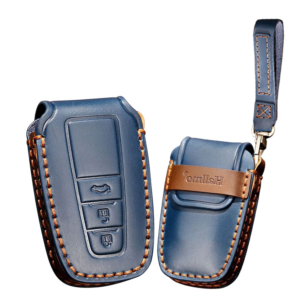 【送料無料】トヨタ スマート キーケース キーカバー オシャレ 手触りいい 高級 キーホルダー Toyota C-HR 新型 クラウン プリウス カムリ ランドクルーザー プラド 150 後期 に適用 リモコンキーケース 車用 本革 色：3ボタン ブルー、サイズ：3ボタン