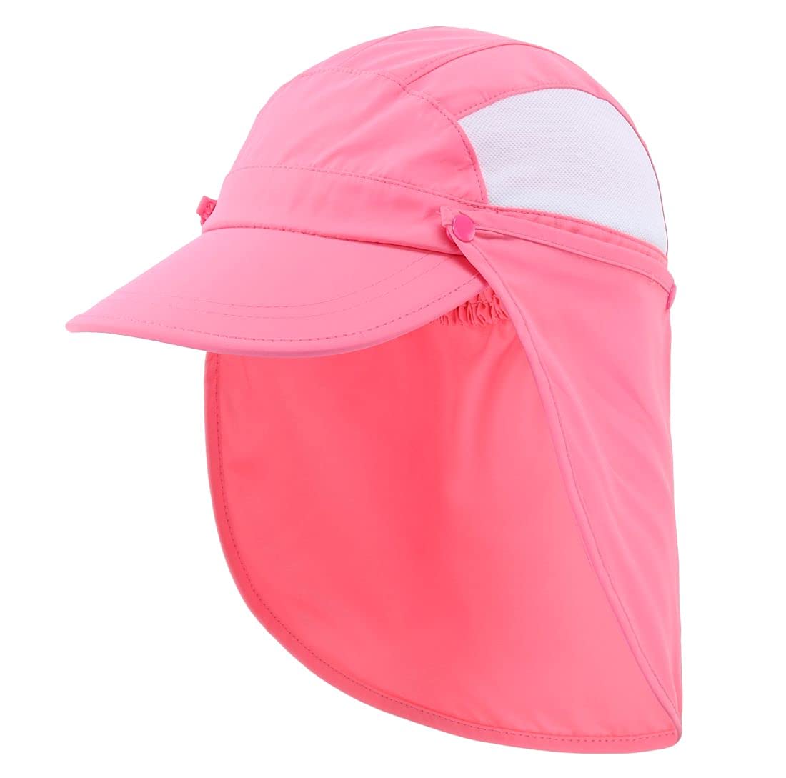 【送料無料】(コネクタイル) 幼児 キッズ 夏 UPF 50+ フラップキャップ 速乾 つば広 日よけ帽子 子供 UVカット ハット 色：ピンク、サイズ：L-XL
