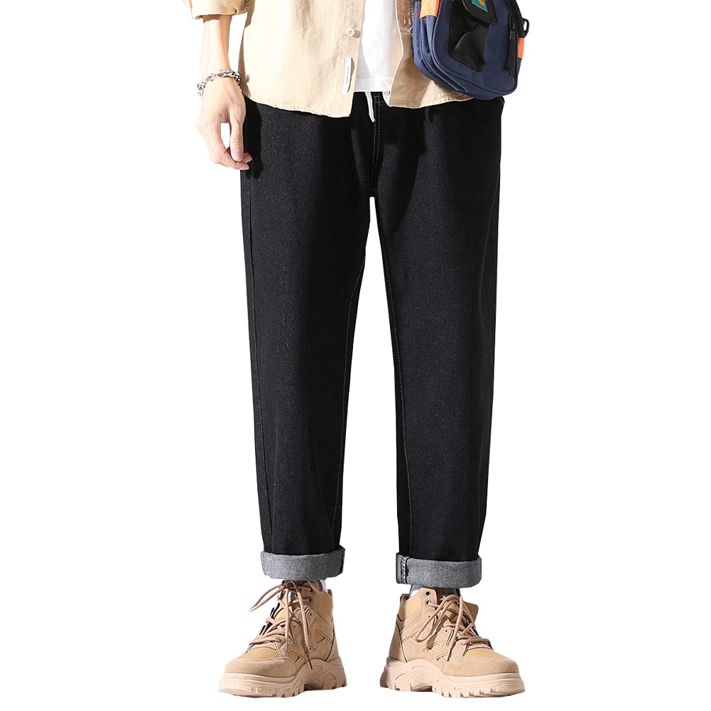 【送料無料】[TIDEWORD] ジーンズ ゆったり ワイドパンツ ストレート ゆったり レギュラーフィット カジュアル サイズの調節が可能 ファッション ズボン 春 夏 秋 冬 S-3XL グレー ブラック 水色 ブルー 4カラー XJW02 色：XWJ02-ブラック、サイズ：XL