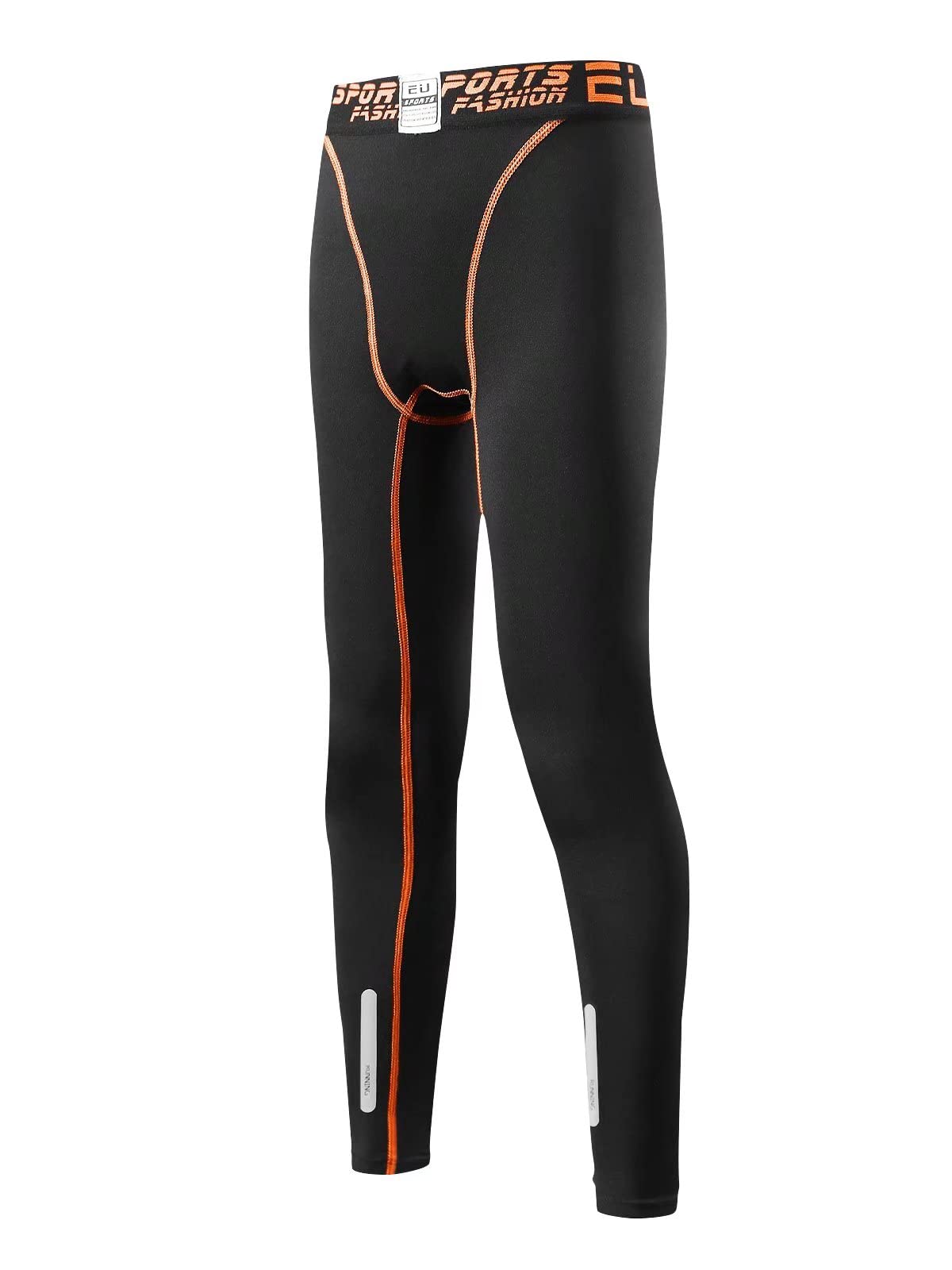 【送料無料】[THREEGUN] キッズ コンプレッションタイツ スポーツ タイツ トレーニングウェア ジュニア 着圧レギンス 速乾 スパッツ 子供 冷感 UVカット 男女兼用 色：ブラック/オレンジ、サイズ：150