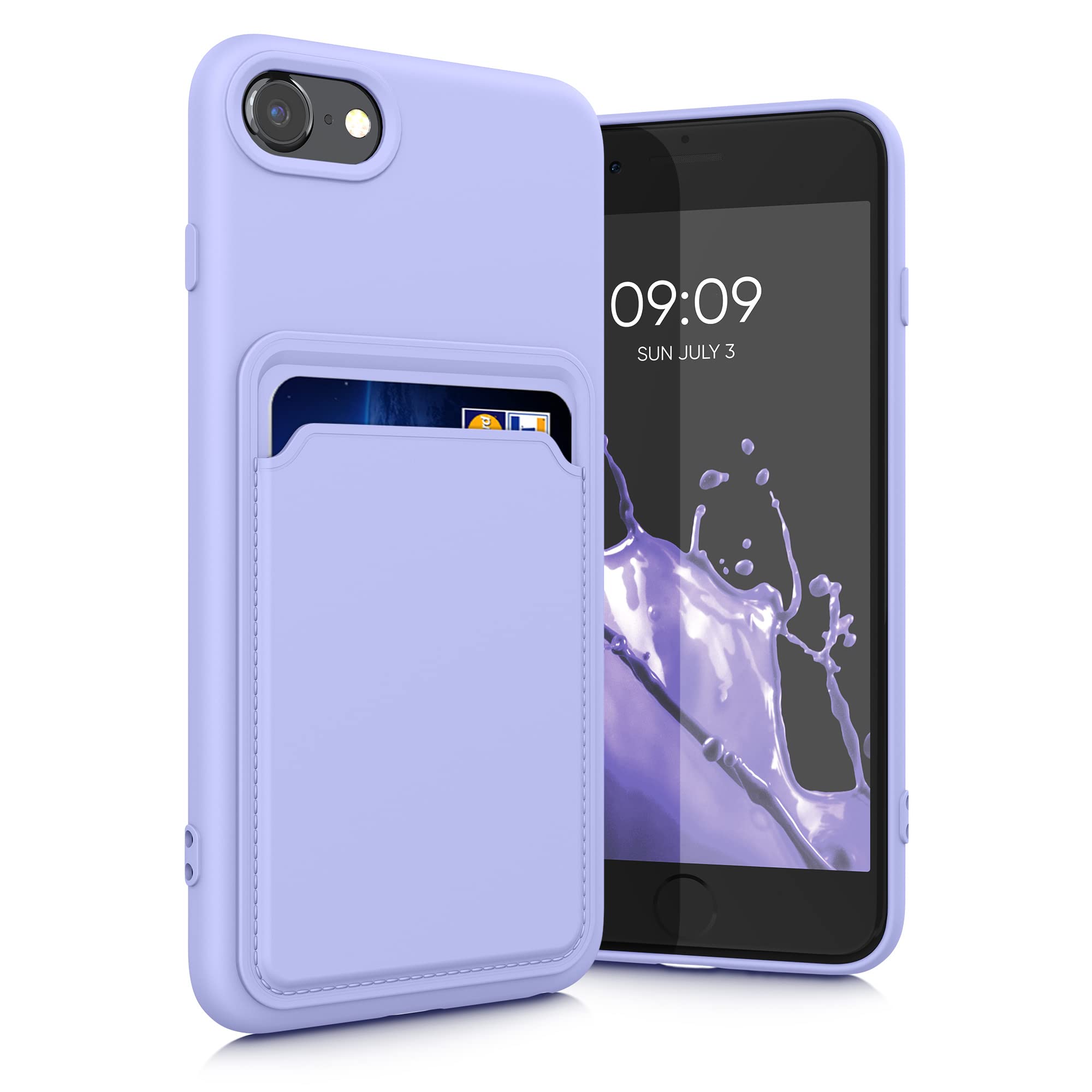 【送料無料】kwmobile スマホケース Apple iPhone SE3 / iPhone SE2 / iPhone SE (2022) / iPhone SE (2020) / iPhone 8 / iPhone 7対応 ケース -カードホルダー付き ソフト TPU シリコン 黒色 色：ラベンダー、サイズ：iPhone SE (2022) / SE (2020) / iPhone 8 / 7