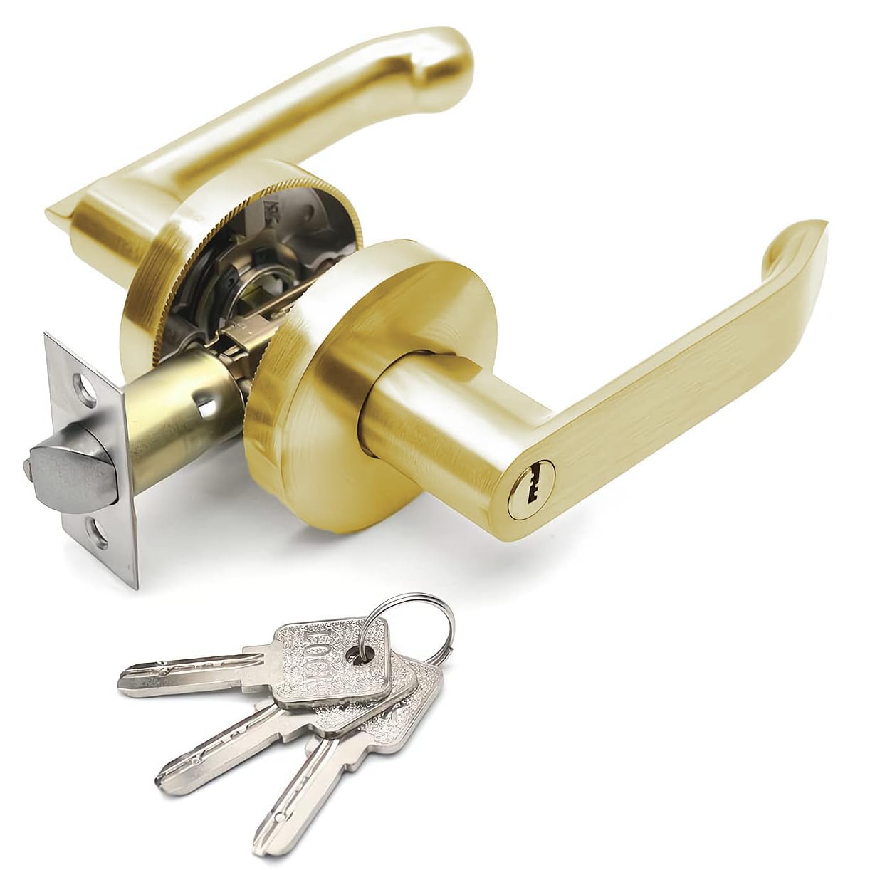 【送料無料】堅塁金物 ドアノブ 鍵付き 室内レバーハンドルトイレ 寝室 玄関 浴室に適用 96ET  ...