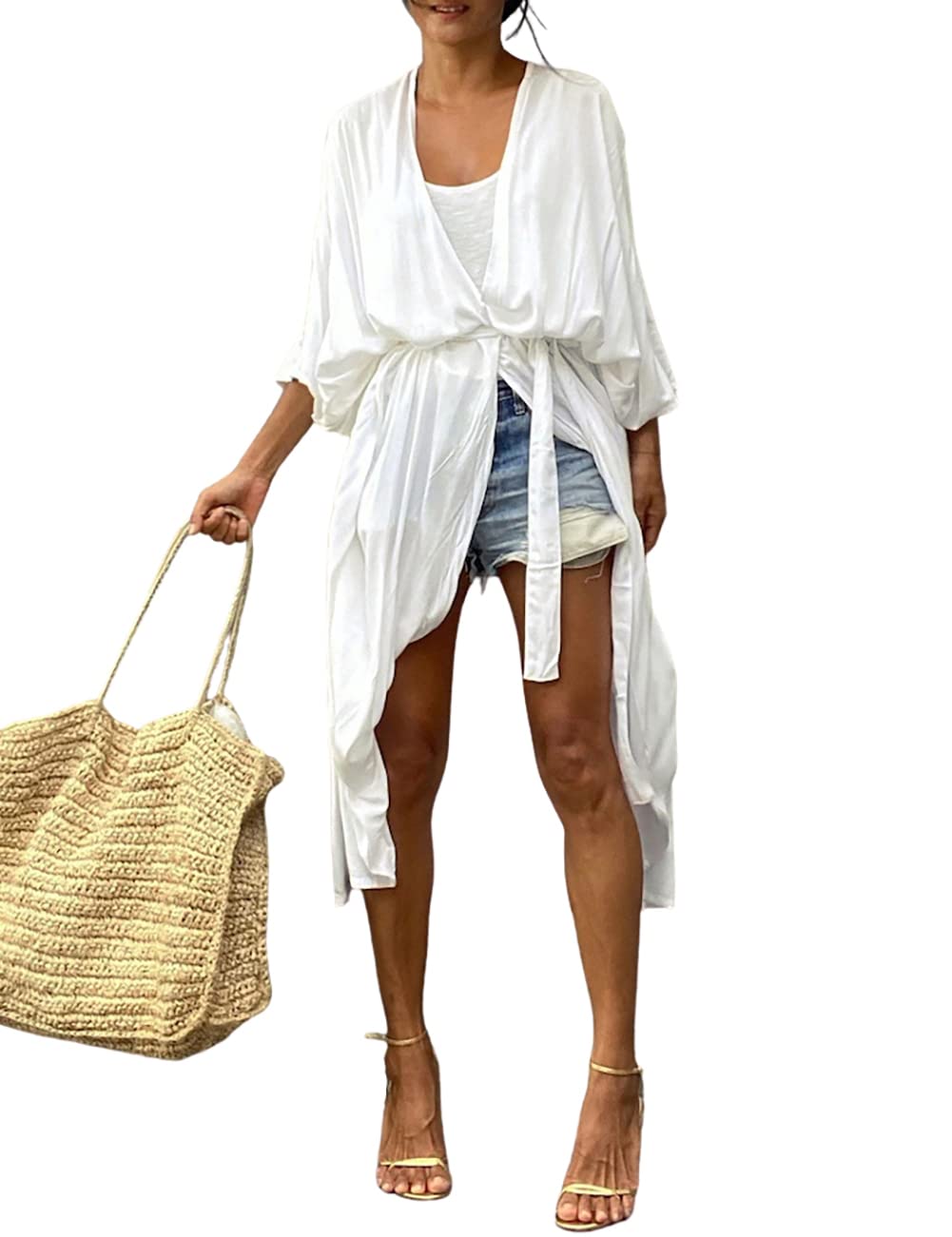 【送料無料】[Bsubseach] レディース オーバーウエアー シャツワンピ ロングシャツ ワンピース 体型カ..