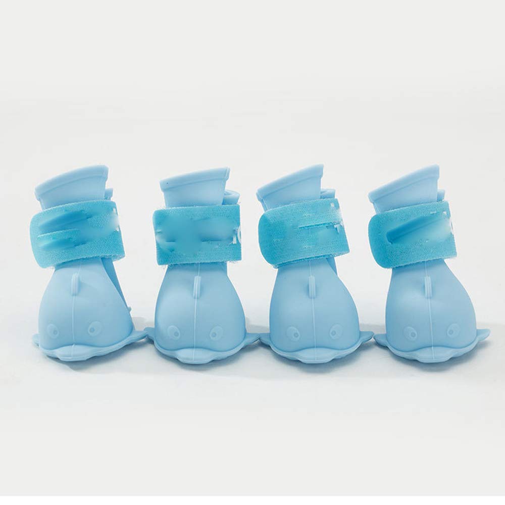 【送料無料】TARATI ドッグブーツ犬 靴 犬用靴 可愛いイルカ形雨靴 防水シリコン素材犬の靴 ペットの靴 おしゃれ防水 犬靴 雨の日 肉球保護 ドッグシューズ 滑り止め 4個入り愛犬のお散歩用 介護 滑り止め 舐め防止 色：ブルー、サイズ：L(長さ5.5cm幅4.2cm