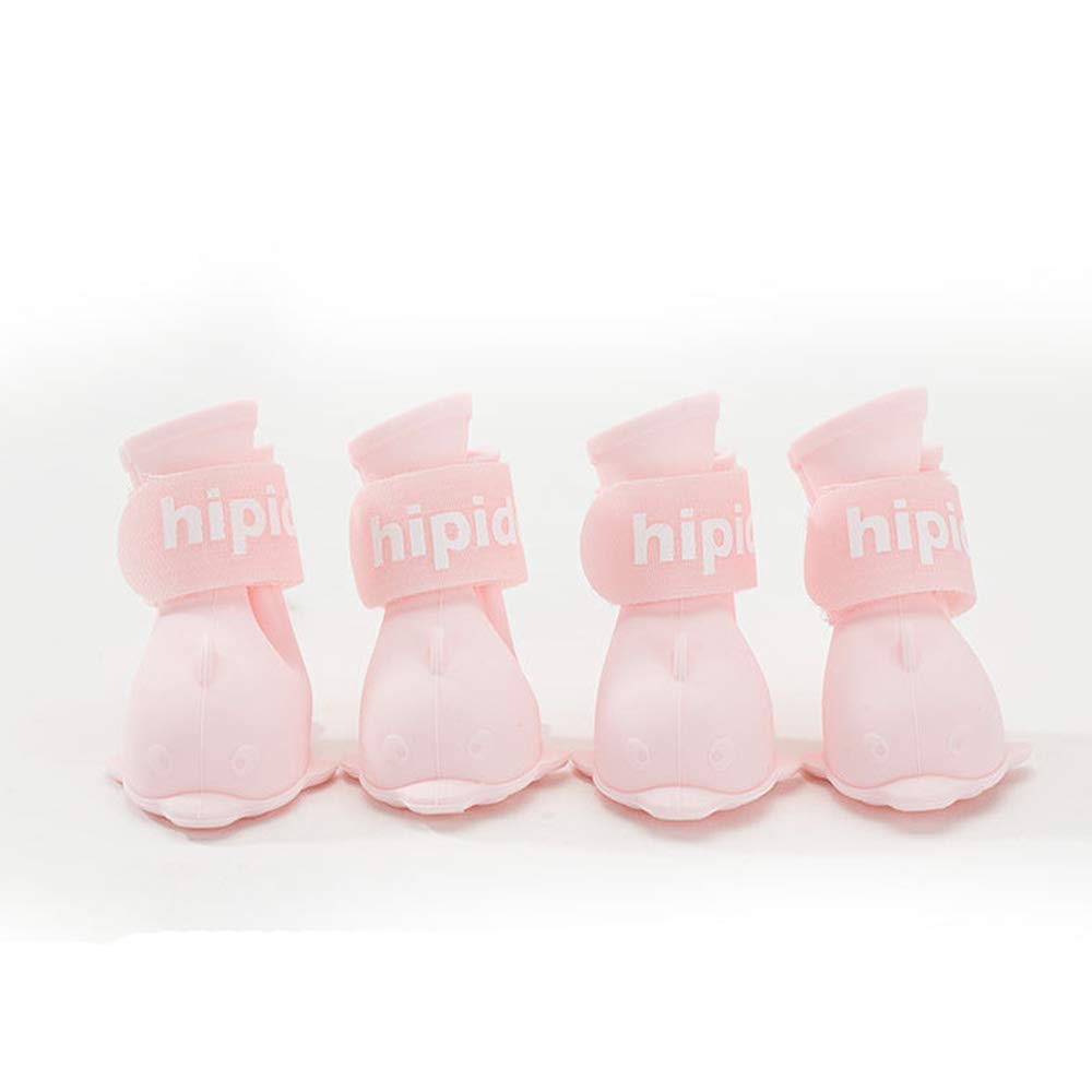 【送料無料】TARATI ドッグブーツ犬 靴 犬用靴 可愛いイルカ形雨靴 防水シリコン素材犬の靴 ペットの靴 おしゃれ防水 犬靴 雨の日 肉球保護 ドッグシューズ 滑り止め 4個入り愛犬のお散歩用 介護 滑り止め 舐め防止 色：ピンク、サイズ：S(長さ4.2cm幅3.2cm
