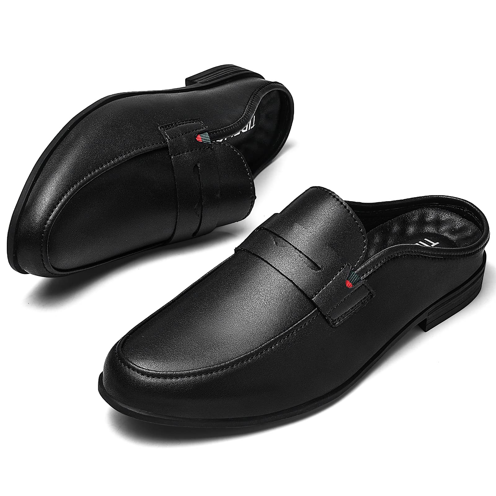 【送料無料】[TIDELION] ビジネスサンダル メンズ オフィスシューズ スリッポン 革靴 ドクターシューズ かかとなし フラット 快適 社内履き 通気性 通勤 事務所 色：C1-黒、サイズ：28.0 cm 3E