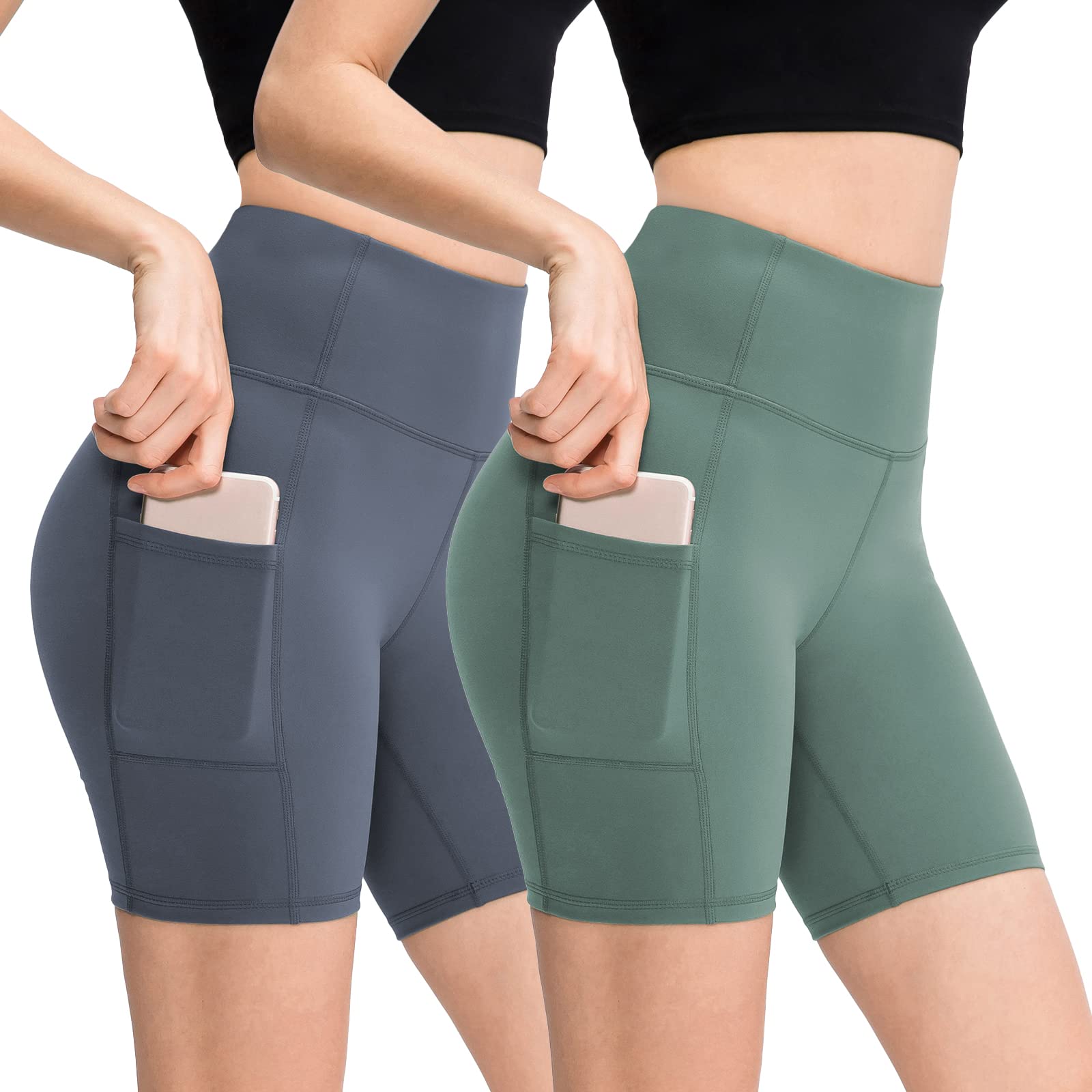 【送料無料】[HomyComy] ヨガパンツ ヨガウェア レギンス スパンツ ショートレディース 吸汗速乾 スポーツタイツ 色：グリーン+ブルー、サイズ：S