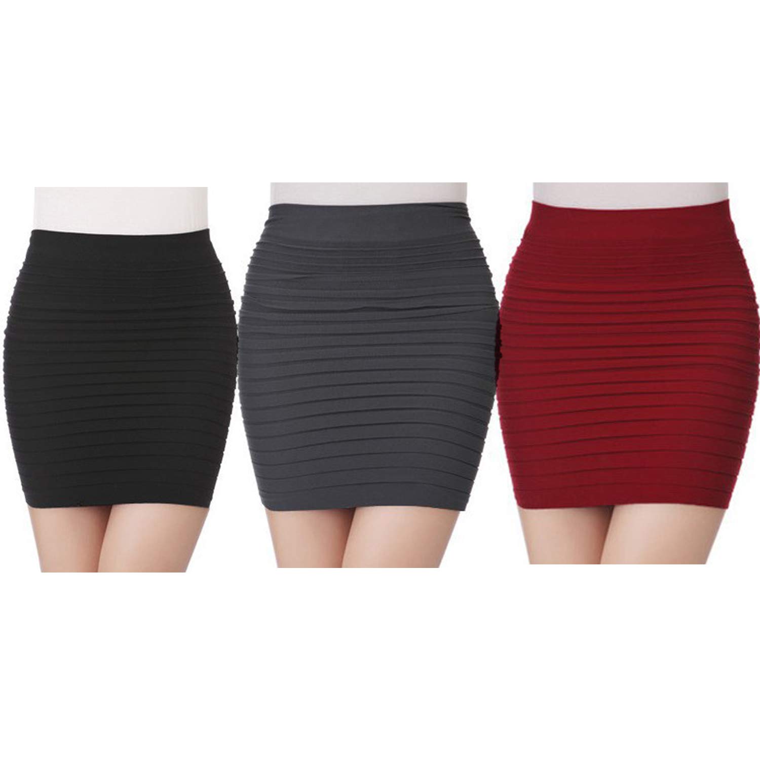 【送料無料】[Byuuu] レディース タイトミニスカート 無地 ピタピタ ひざ上 ストレッチ ボディコン ミ..