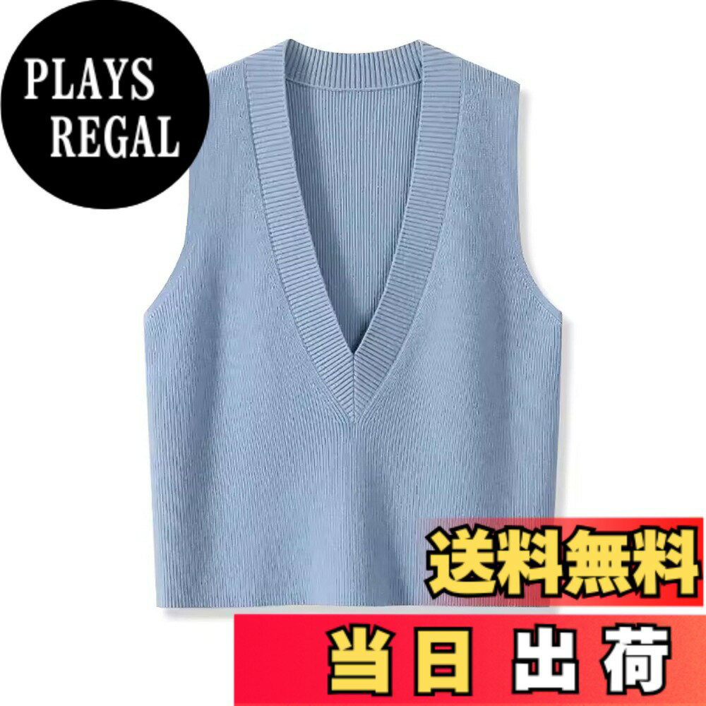 【送料無料】[zuevichn] vネックベスト レディース ニットセーター 女子 ニットベスト トップス セーター 薄手 春 秋 冬 無地 ゆったり カジュアル オフィス 通勤 色：ブルー、サイズ：M