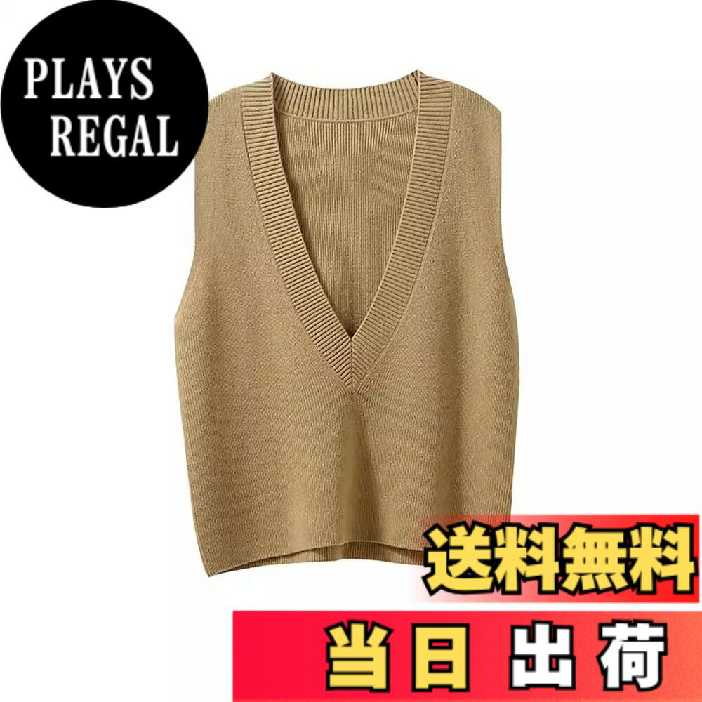 【送料無料】[zuevichn] vネックベスト レディース ニットセーター 女子 ニットベスト トップス セーター 薄手 春 秋 冬 無地 ゆったり カジュアル オフィス 通勤 色：カーキ、サイズ：L