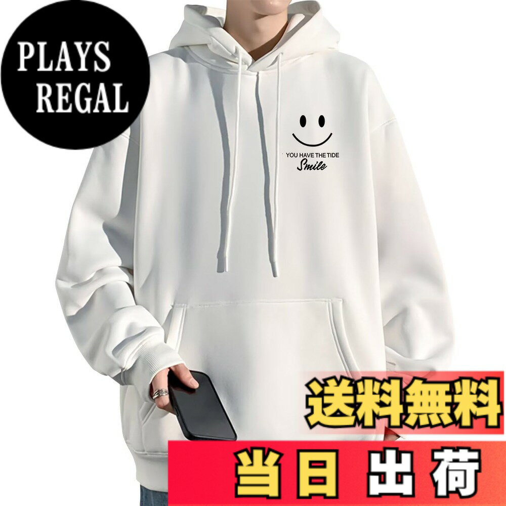 【送料無料】[Bligo] パーカー メンズ 長袖 秋服 おしゃれ 大きいサイズ L-5XL プルオーバー 快適 笑顔柄 シンプル 柔らかい肌触り 無地 ゆったり ポケット付き トレーナー 人気 暖かい カジュアル 春 冬服 通勤 通学 普段着 色：878-ホワイト、サイズ：3XL