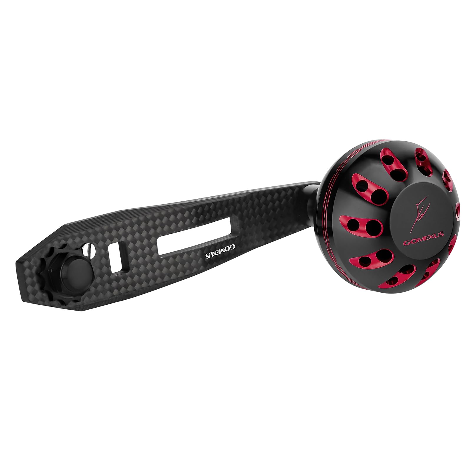 【送料無料】ゴメクサス FL75 リールハンドル ダイワ (Daiwa) シマノ (Shimano) ベイトリール対応 シングルハンドル 両軸リール ハンドル交換 75mm ハンドルノブ付き タイラバ ライトジギング パワーゲーム釣り 超軽 色:ブラックレッド、サイズ:8×5mm-アルミノブ38mm