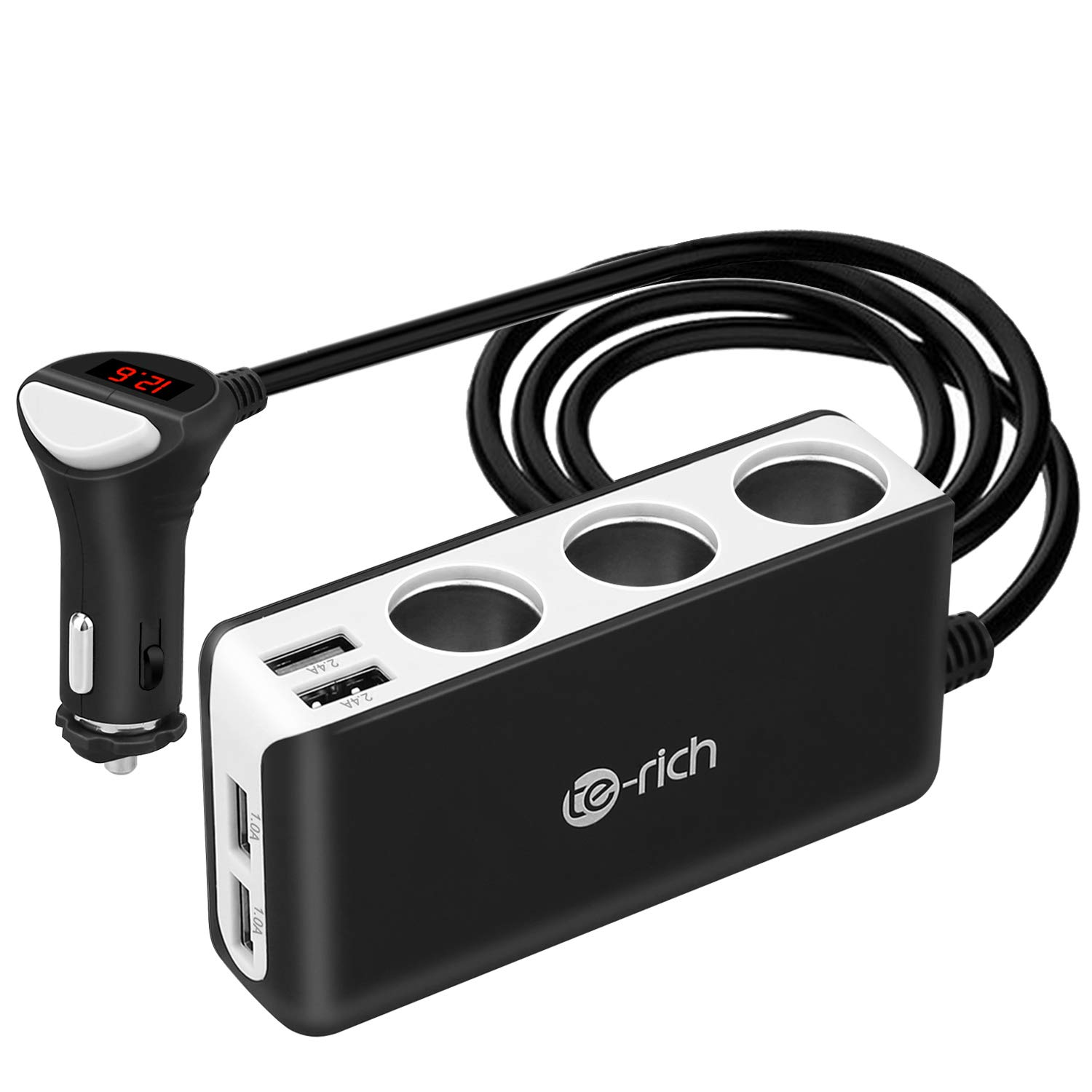 【送料無料】Te-Rich シガーソケット 4usb 3連 車載充電器 ソケット 120W 最大6.8A/5V 急速充電 12V/24V車対応 LED付 オート電圧測定 スマート識別 12か月 色：グレー