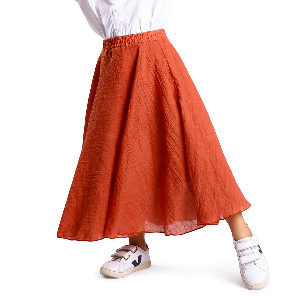 【送料無料】[Phorecys] ロングスカート ガールズ ふんわり 森ガール 無地 マキシスカート ウェストゴム Aライン シンプル 通学 通園 色：レッド、サイズ：130