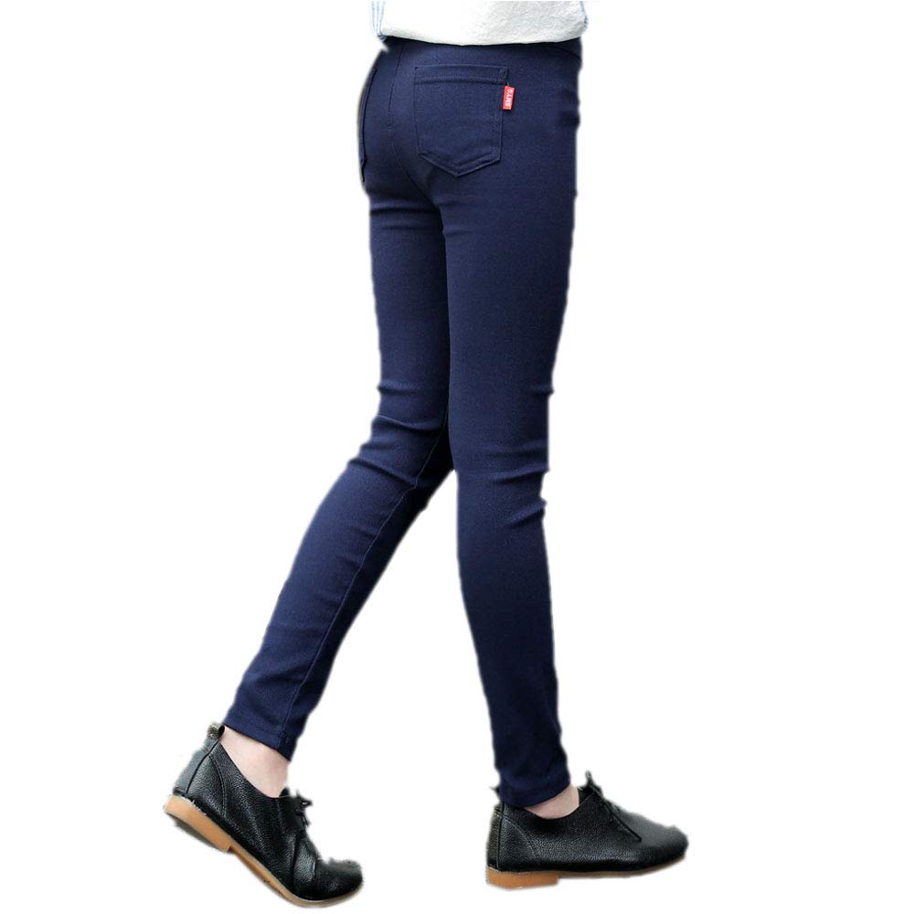 【送料無料】[YUEGUANG] キッズ スキニーパンツ 女の子 ストレッチパンツ ロングパンツ スキニー 長ズボン 春 夏 秋 シンプル カジュアル ボトムス 美脚 無地 細身 子供 女児 通園 通学 色：ネイビー、サイズ：140