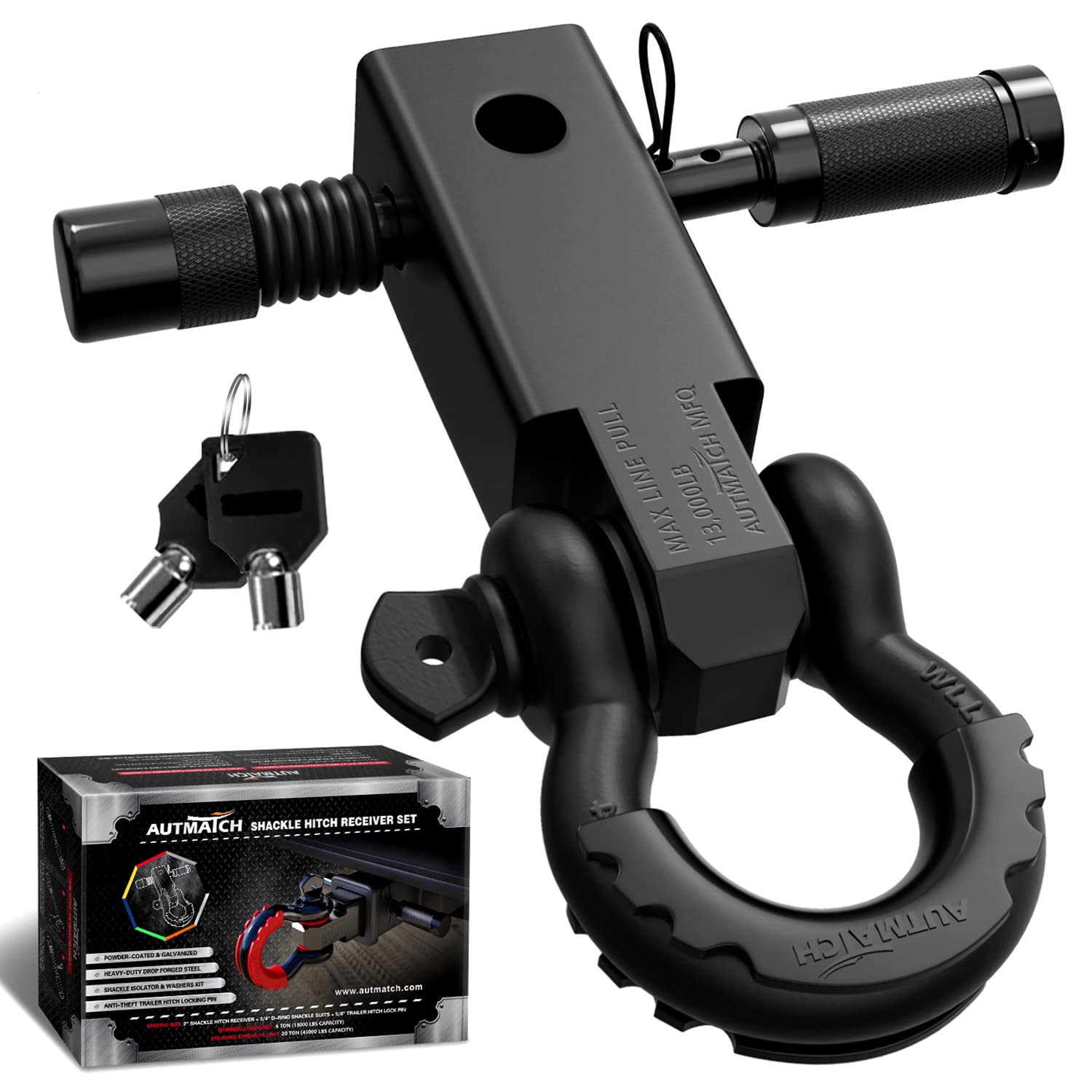 【送料無料】AUTMATCH シャックルヒッチレシーバー 5.08センチ(2インチ)1.9センチ(3/4インチ)Dリングシャックルと1.58センチ(5/8インチ...