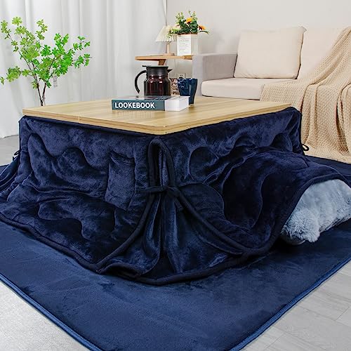 【送料無料】JEMA こたつ布団 省スペース こたつ掛け布団 正方形 こたつ用ふとん スリットデザイン 洗える フランネル生地 おしゃれ フランネル あったか なめらか 色：ネイビー、サイズ：約160x160cm【55~60×55~60cm天板対応】