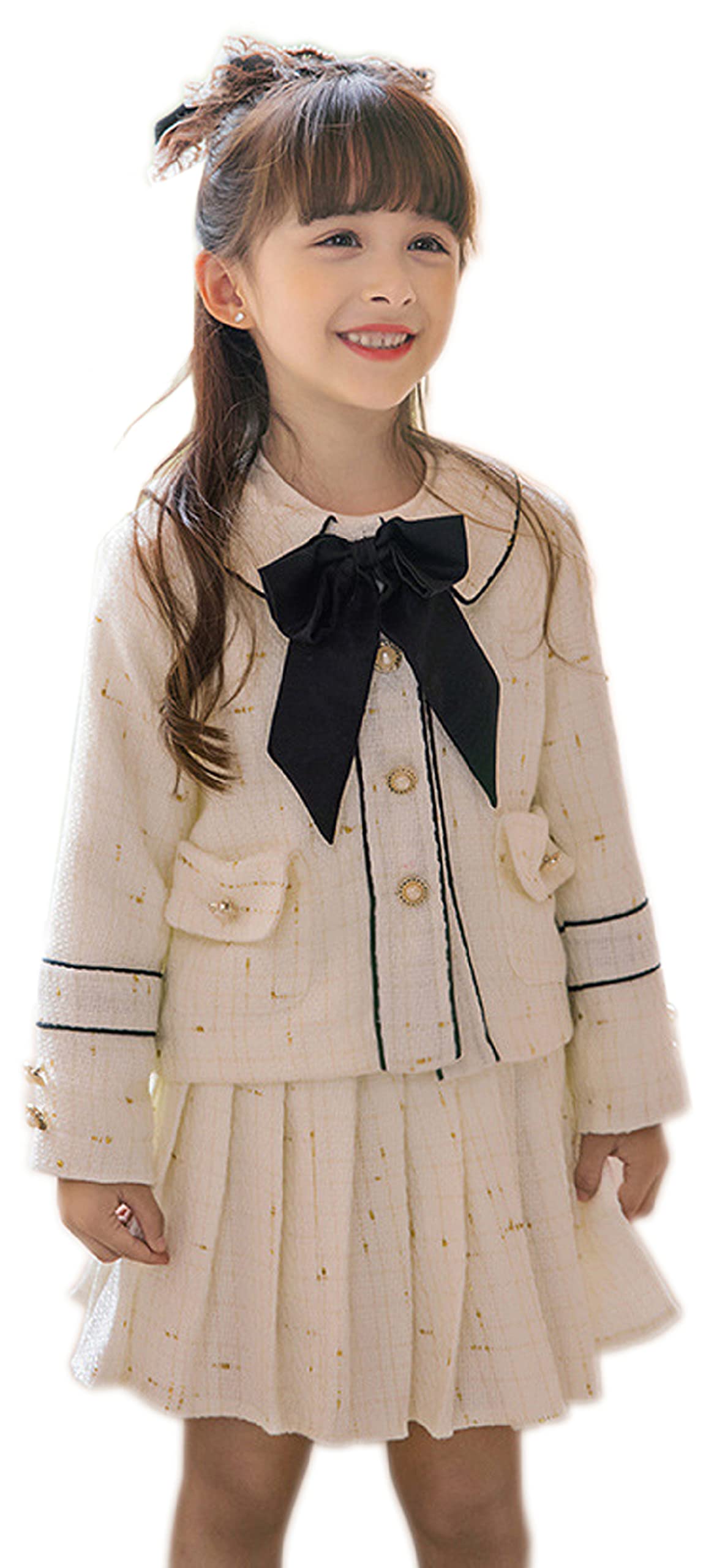 【送料無料】[Karwavyi] 入学式 スーツ 子供 ワンピース 子供服 女の子 スーツ 卒園式 女の子 アンサンブル 女の子 フォーマル 受験 発表会 演奏会 結婚式 卒業式 色：オフホワイト、サイズ：130