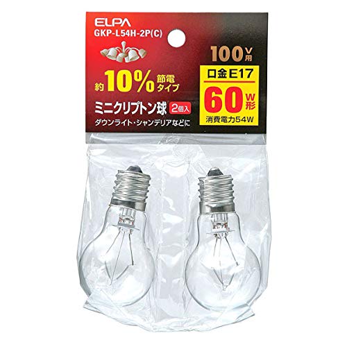 【送料無料】ELPA ミニクリプトン球 E17 10％節電タイプ 色：クリア、サイズ：60W