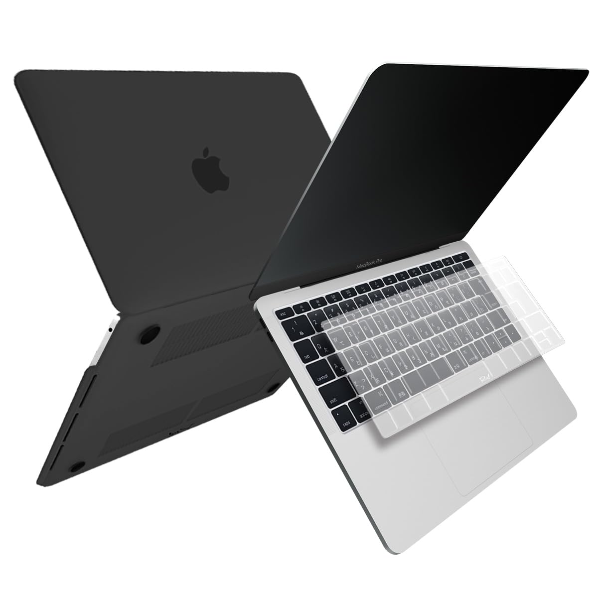 【送料無料】[MS factory] MacBook マット加工 ハード シェル パソコンケース ＋ 日本語 キーボードカバー JIS配列 セット 《RMC オリジナルカラー》 for Apple MacBook Air/Pro/Retina 11,12,13,14,15,16イン 色：ブラック、サイズ：Pro 13 (Touch Bar非搭載 2016-2017)