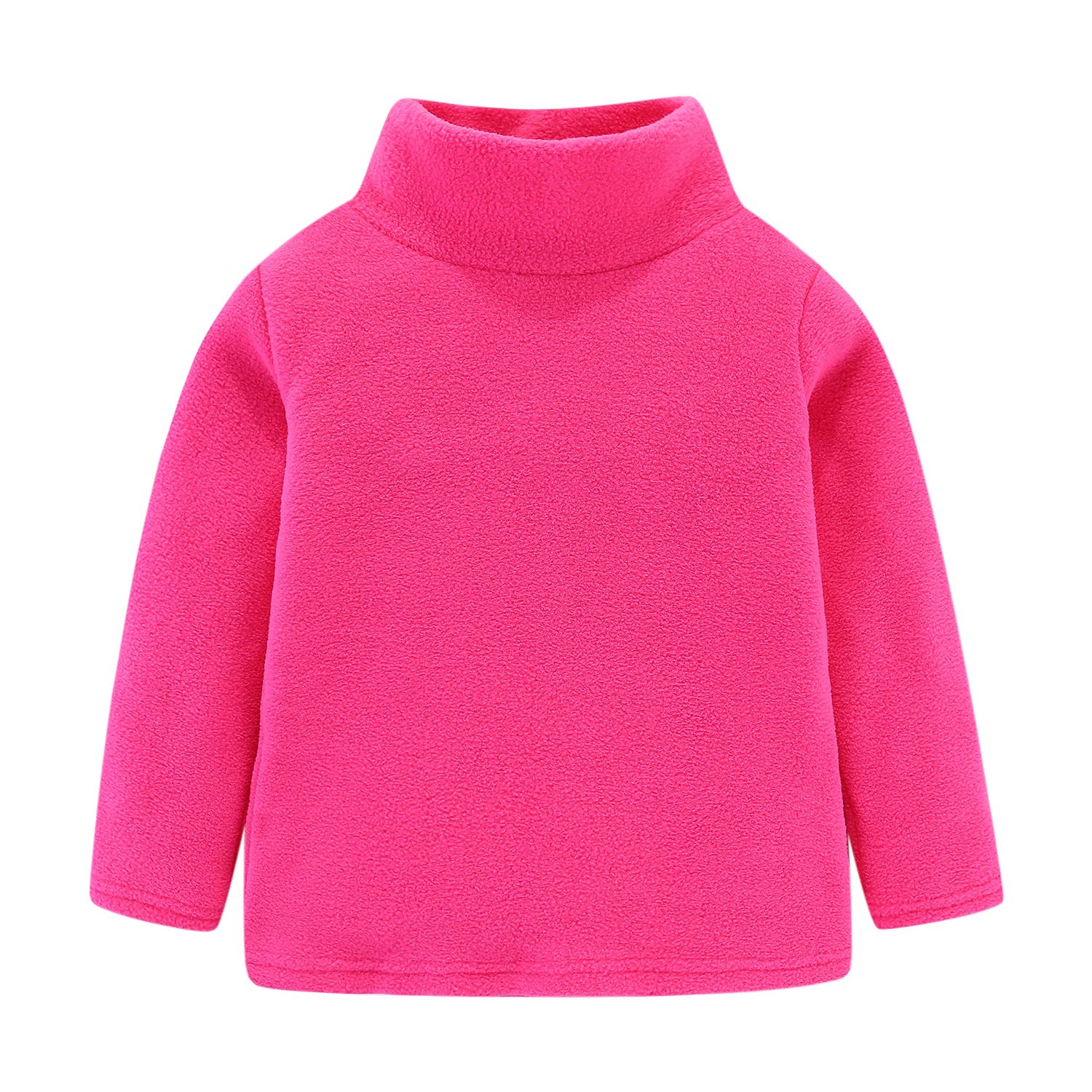 【送料無料】[LittleSpring] 子供 男女兼用 ハイネック フリース tシャツ プルオーバー あたたかい キッズ 長袖tシャツ 色：ローズ、サイズ：140