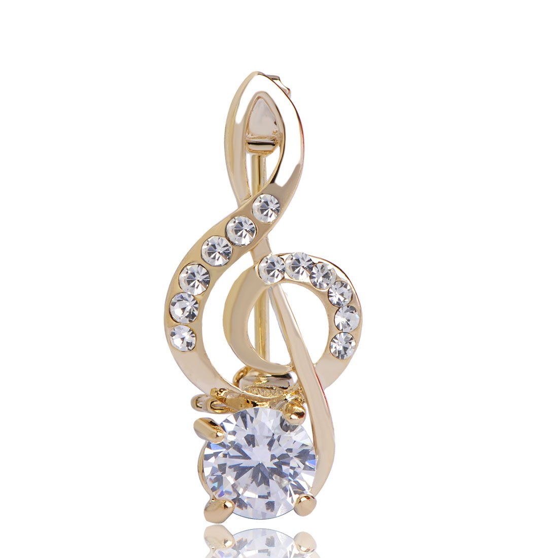 【送料無料】MECHOSEN 音符 音記号 ブローチ ピン タックピン コサージュ 水晶 クリスタル バレンタインデー 色:ゴールド