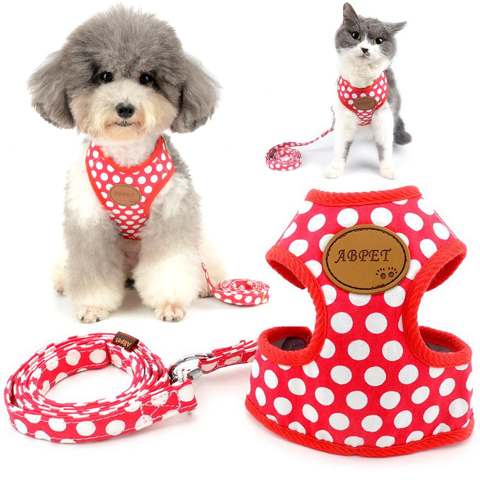 【送料無料】ZUNEA 犬用 ハーネス リード セット 可愛い ドット柄 ソフトメッシュ 胴輪 チワワ用 散歩 ..