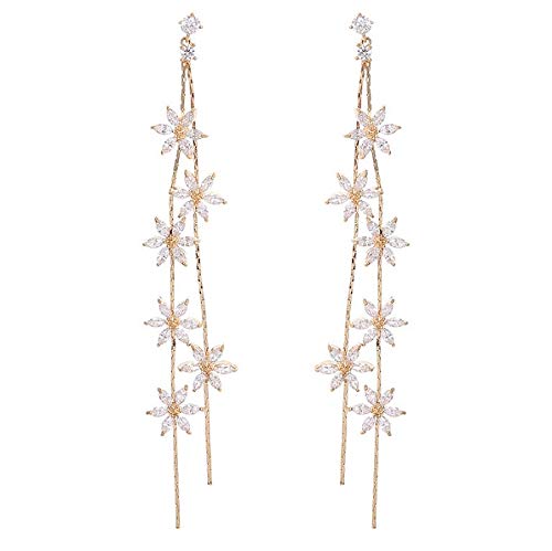 【送料無料】ピアス イヤリング 桜 フラワー かわいい ロングビジューピアス プレゼント ジュエリー 色:Silver Gold