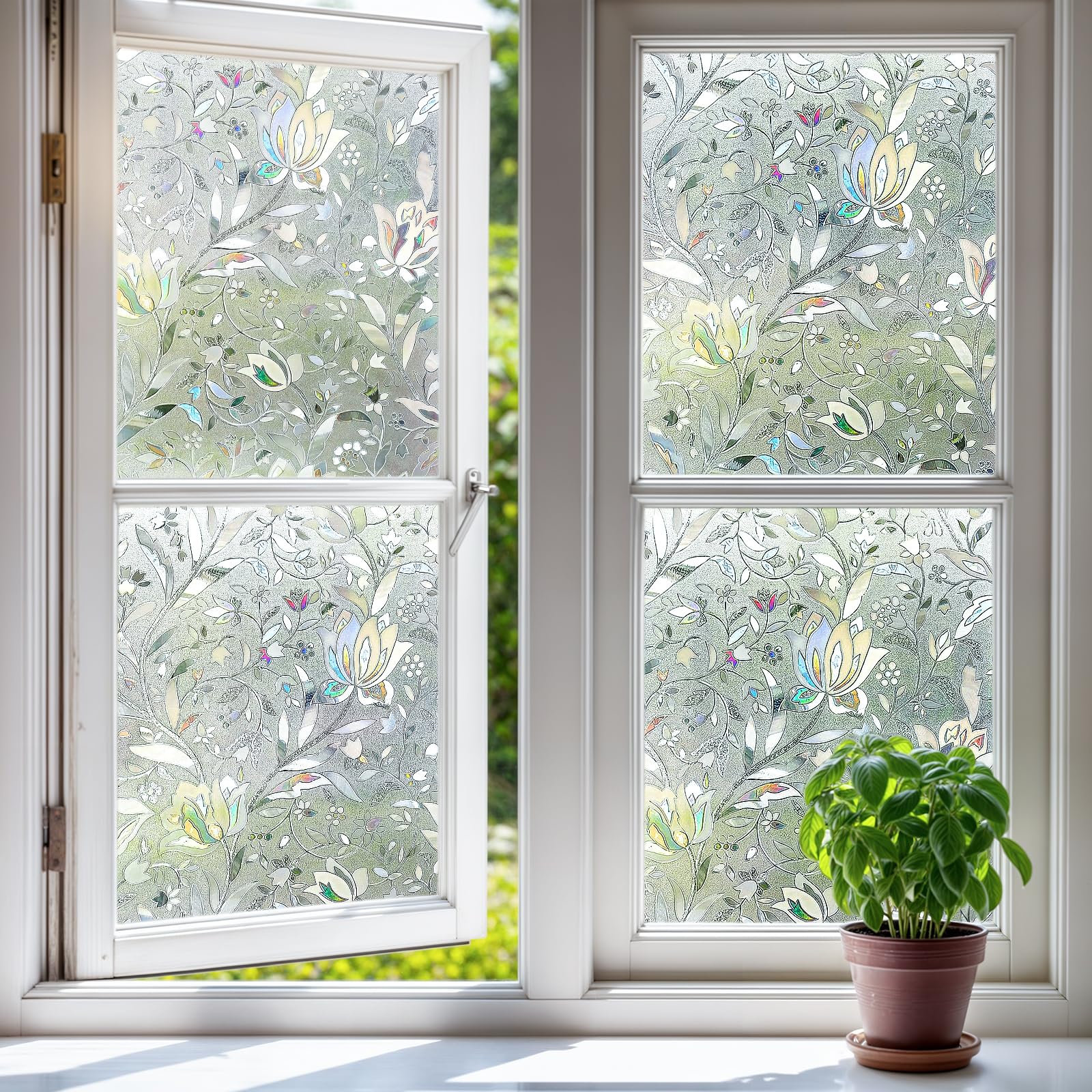 【送料無料】DUOFIRE 窓ガラス目隠しフィルム 目隠しシート 色：3Dチューリップ柄、サイズ：90x200cm