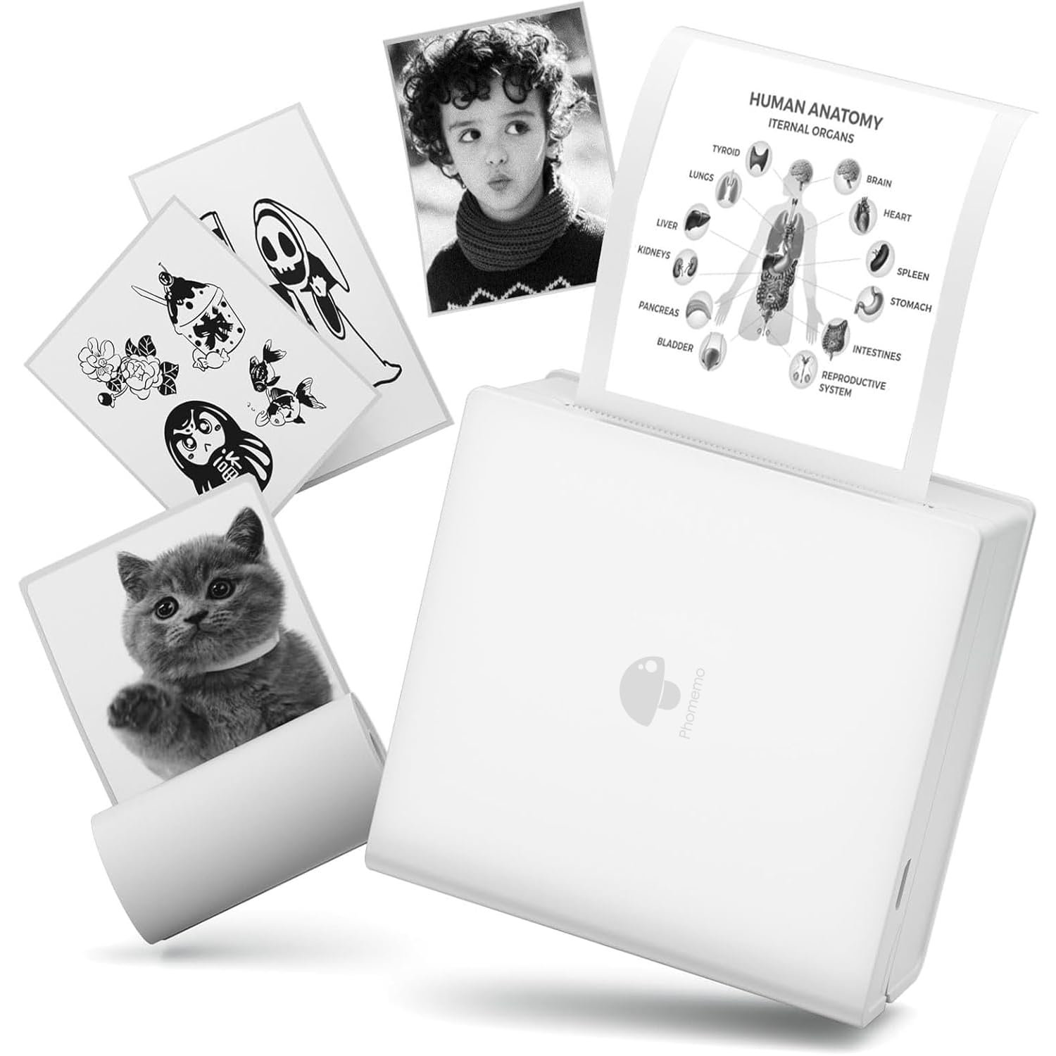 【送料無料】Phomemo M02 ミニプリンター… 色：ホワイト、サイズ：本体+1ロール用紙（サンプル）