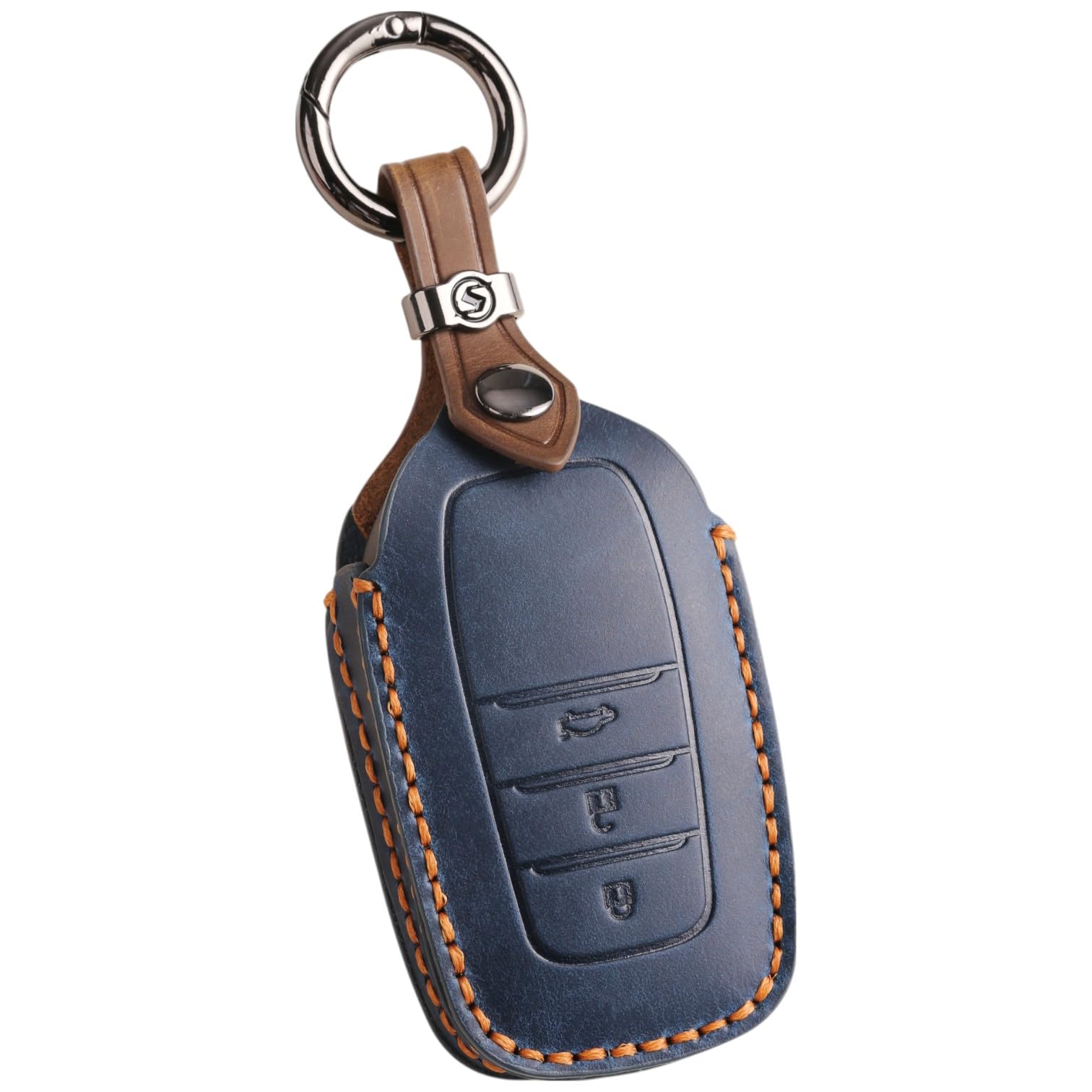 【送料無料】【smasol】ランクル250系 新型ハリアー 80系 カローラクロス 後期型 2023年発売 ヤリス クロス キーケース プリウス 60系 300系 クラウン クロスオーバー スポーツ クラウン専用キー キーカバー 本革 スマートキーケース 色：本革3ボタン/ブルー、サイズ：S