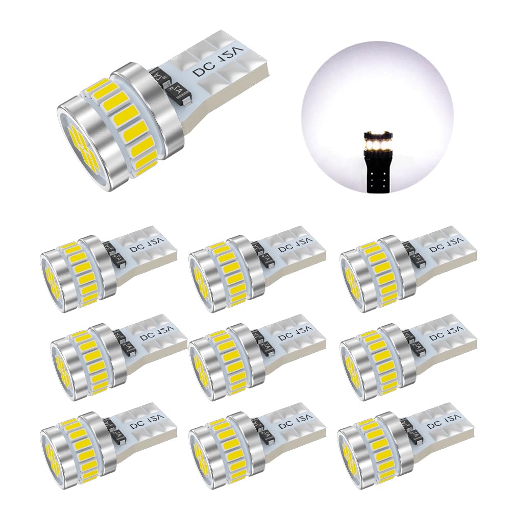 【送料無料】T10 LED ホワイト 爆光 キャンセラー内蔵 LED T10 車検対応 3014LEDチップ18連 12V 車用 ポジション/ライセンスランプ/ナンバー灯/ルームランプ 色：ホワイト、サイズ：10個