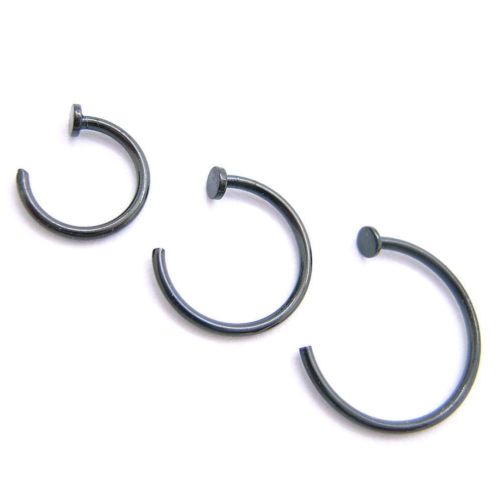 【送料無料】3サイズセット 耳 鼻 軟骨 ピアス 18G 20G 内径 6 8 10mm ボディピアス ノーズ リング bp028- 色：20G／ブラック
