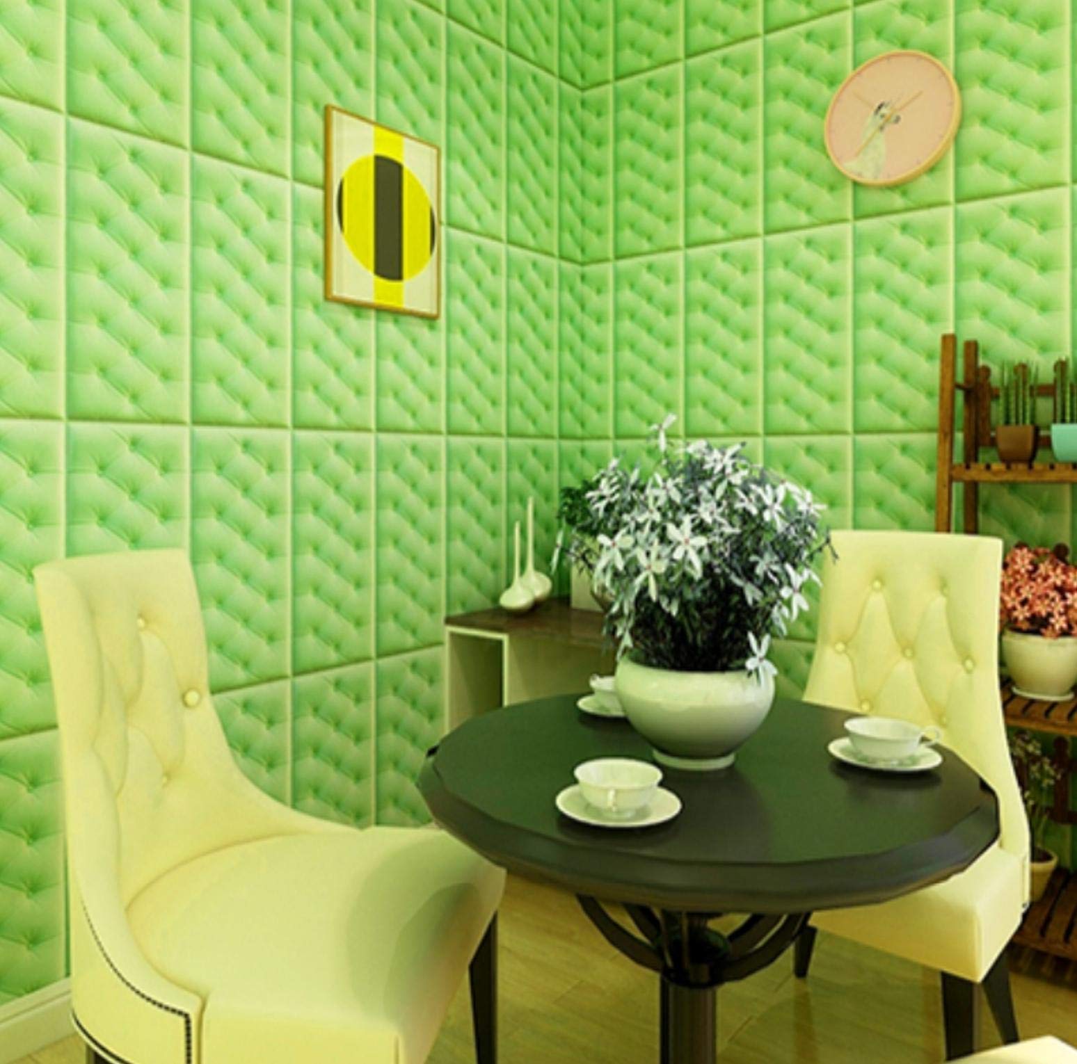 【送料無料】[マローサム] 柔らかい 壁紙 クッション 接着 シート 3D 立体 無地 色：緑、サイズ：10枚